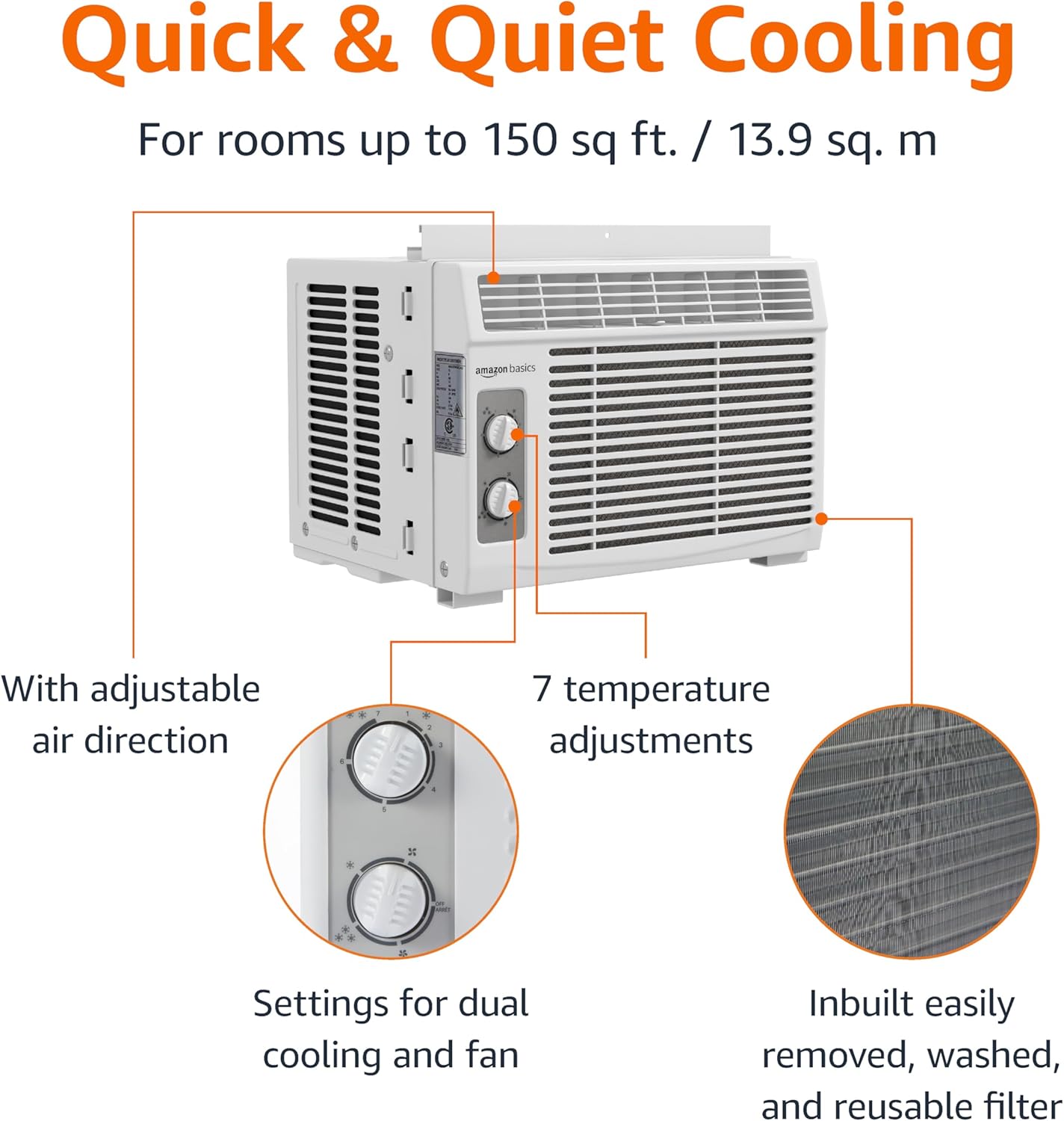 Amazon Basics 5000-BTU Window AC Unit White