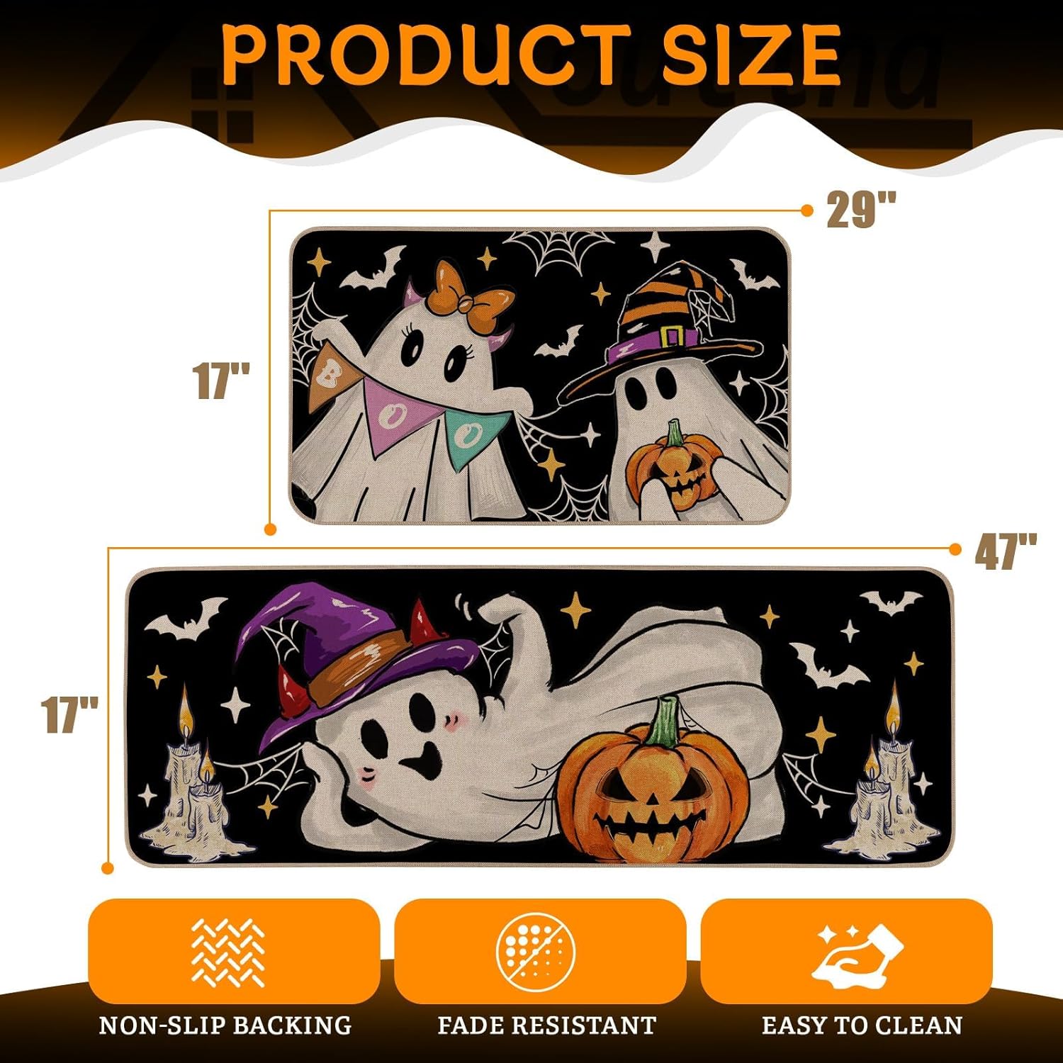 Witch Ghost Halloween Kitchen Rugs Set of 2