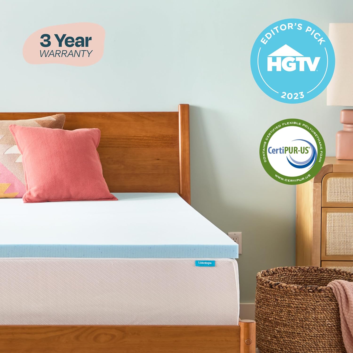 LINENSPA 2 Inch Gel Memory Foam Mattress Topper - Full Size