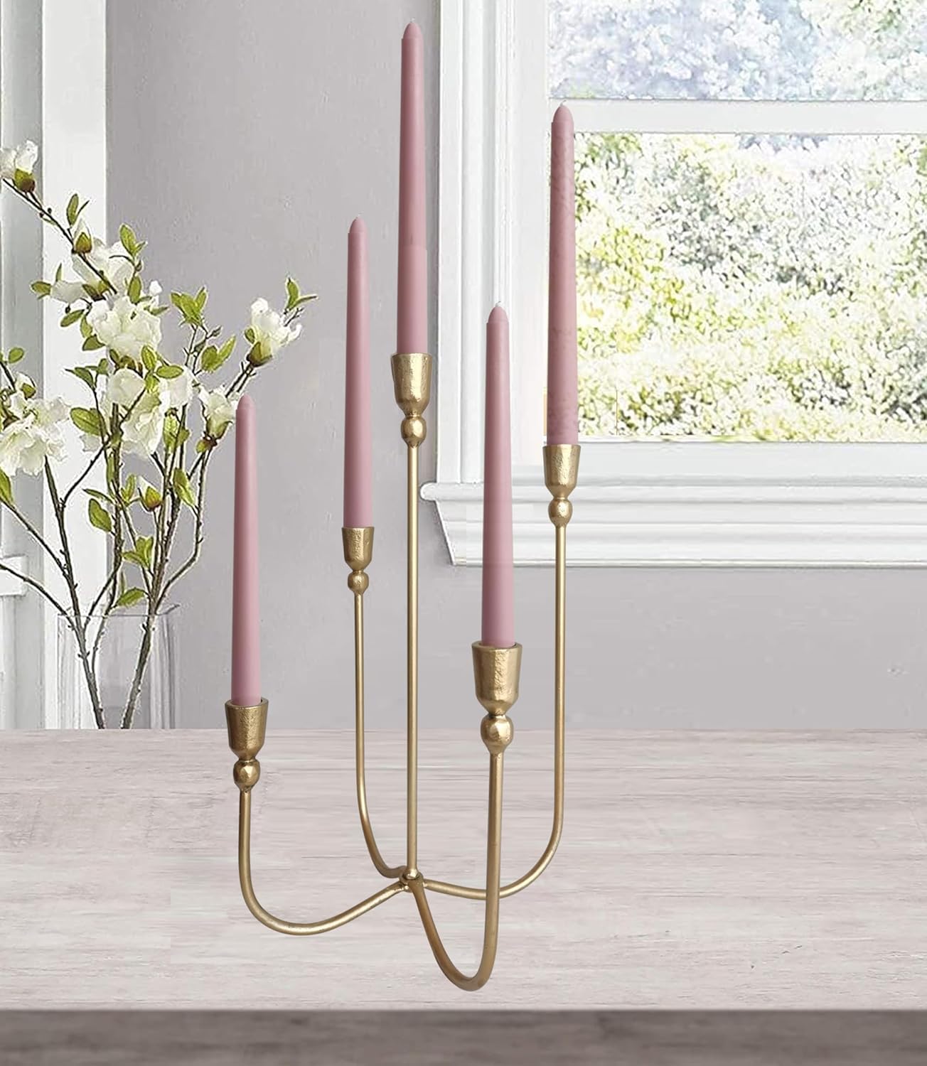 Iron Tabletop Candelabra with Brass Finish