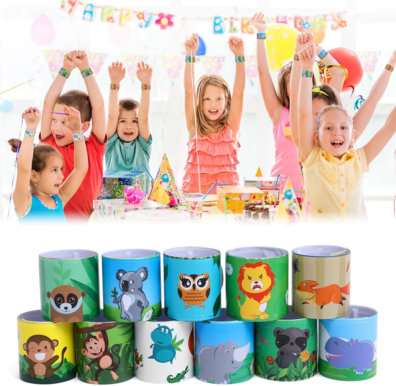 48 PCS Jungle Safari Slap Bracelets Wristbands