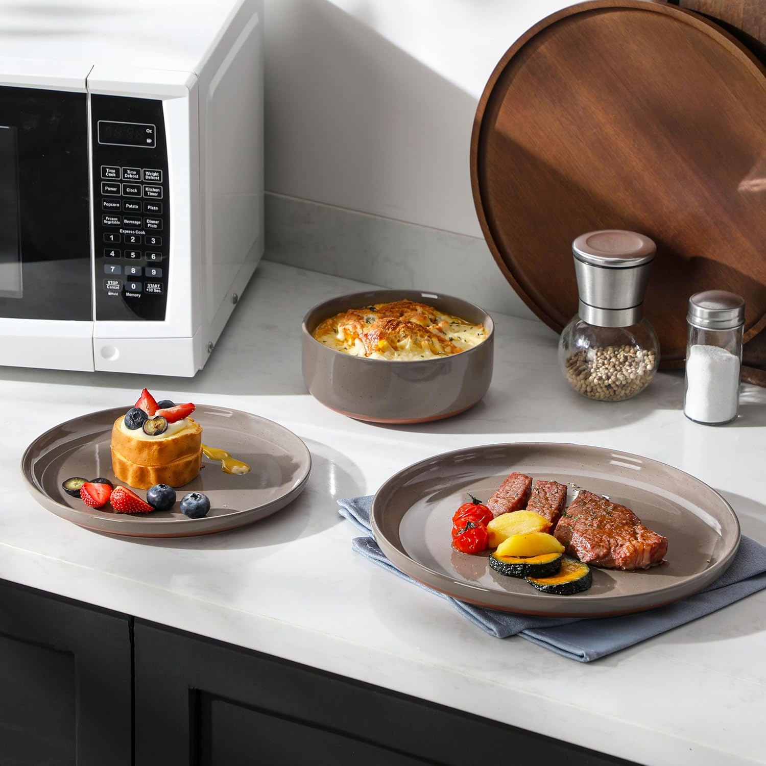 MALACASA 18 Piece Dinnerware Set Tara Brown Modern Ceramic Plates Bowls