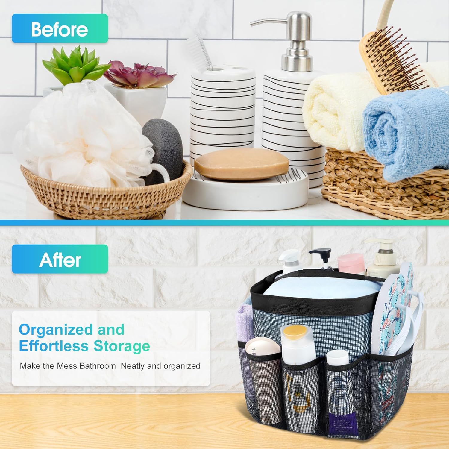 Attmu Mesh Shower Caddy with 8 Pockets Portable Dorm Organizer