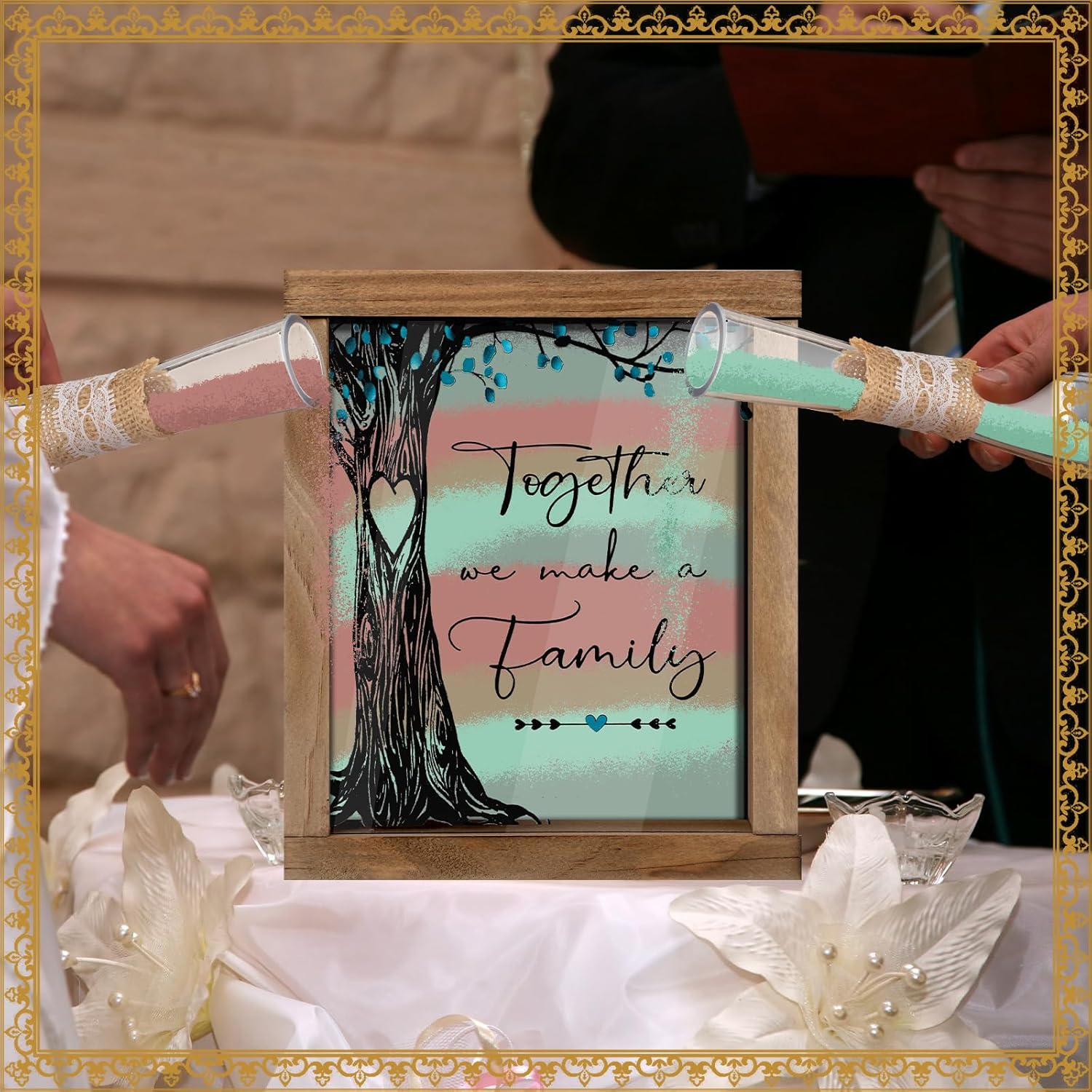 Wedding Unity Sand Ceremony Kit with Wood Box and 4 Vases