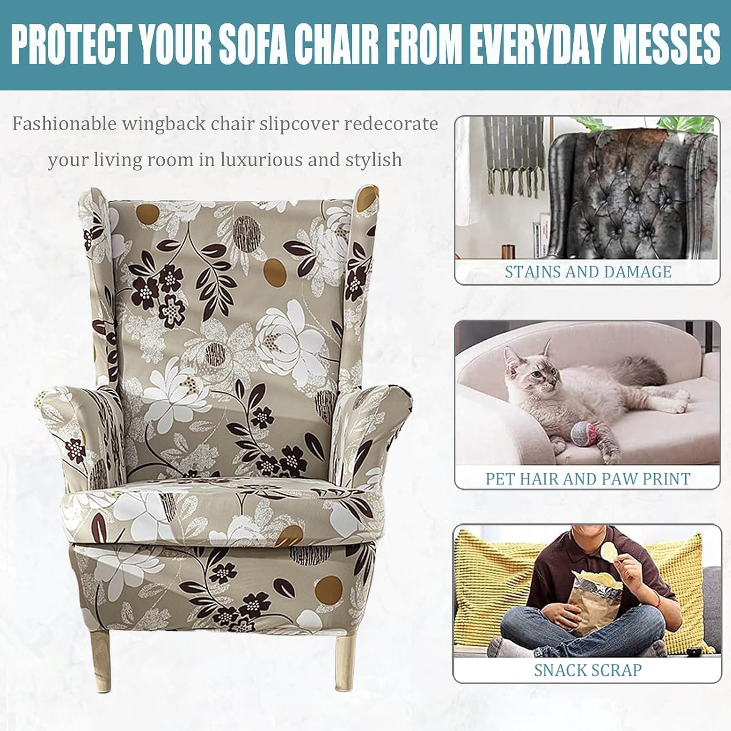 RUIBOBB Wingback Chair Covers 2 Piece Set Brown