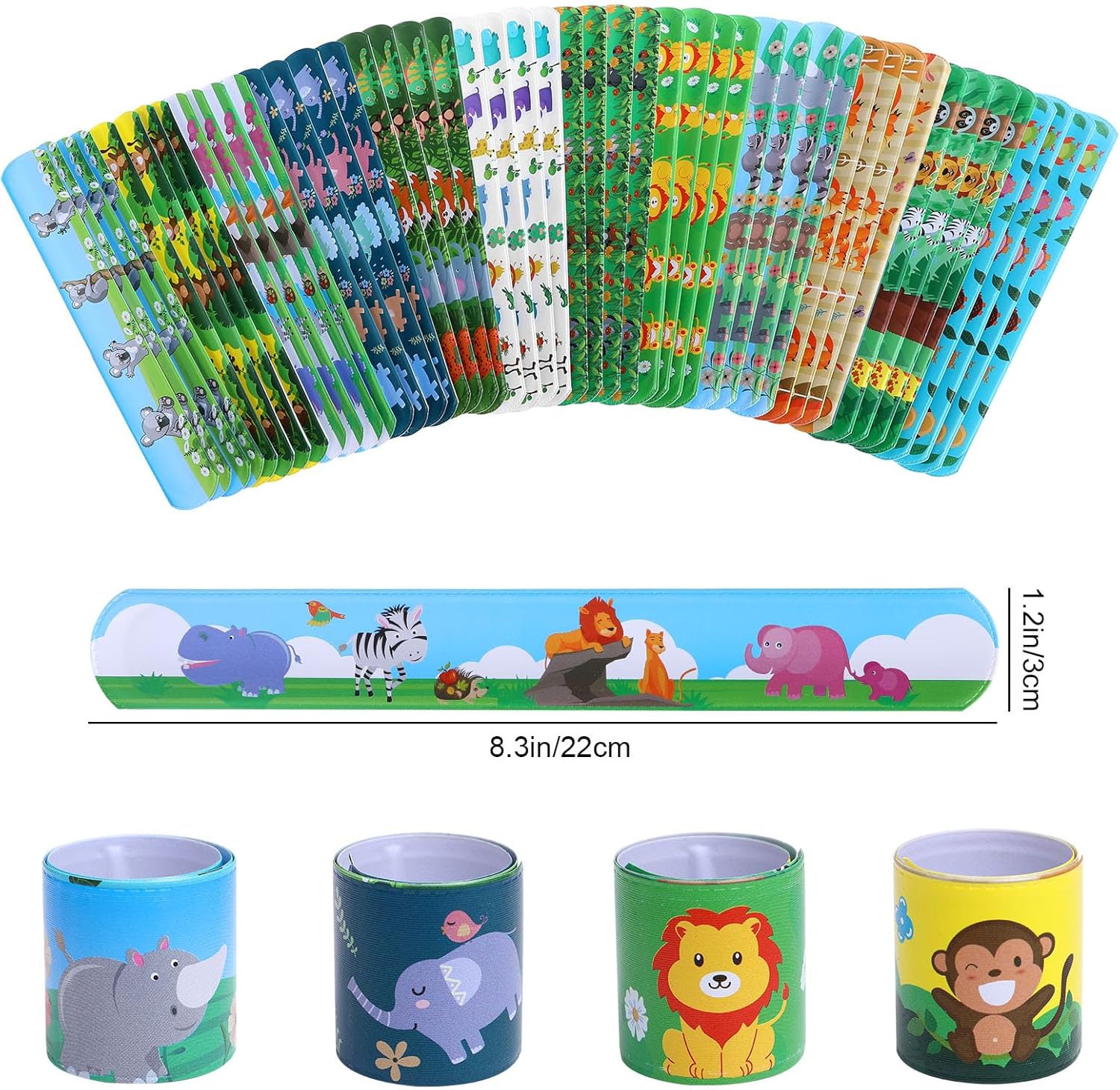 48 PCS Jungle Safari Slap Bracelets Wristbands