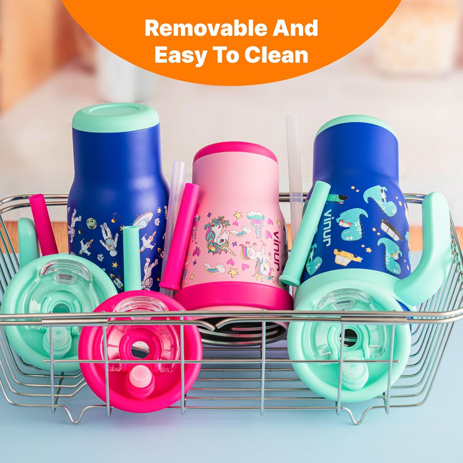 VINUR Kids Insulated Tumbler with Handle 17 oz Vacuum Straw Mug
