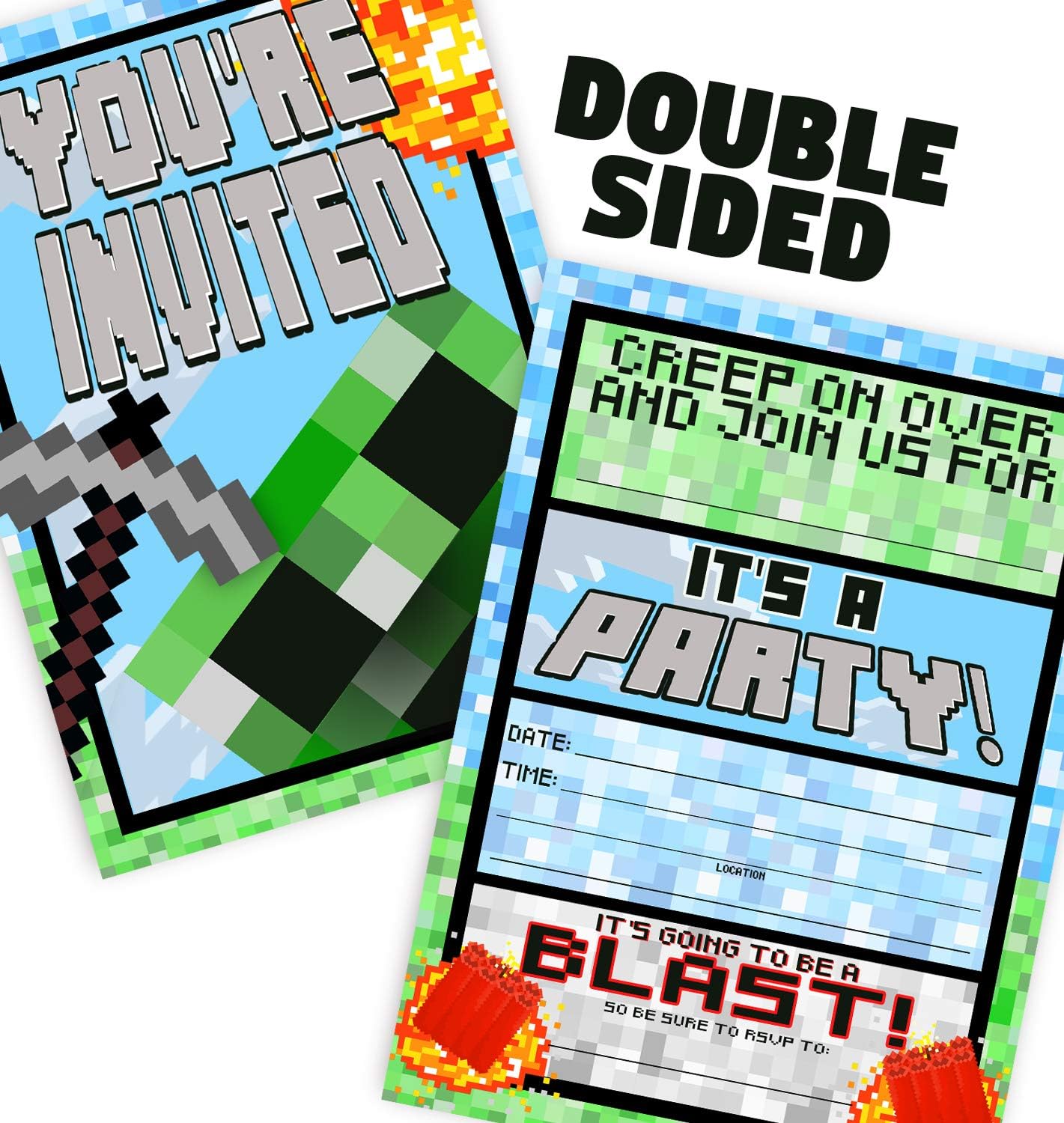 Pixel Party Double Sided Invitations 12ct