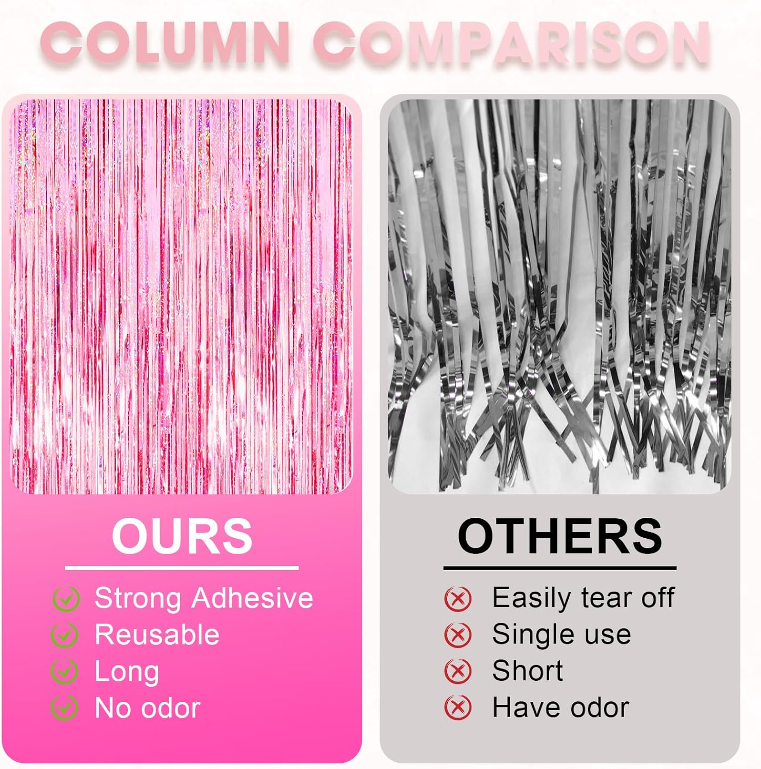 2 Pack Laser Pink Tinsel Foil Fringe Curtains