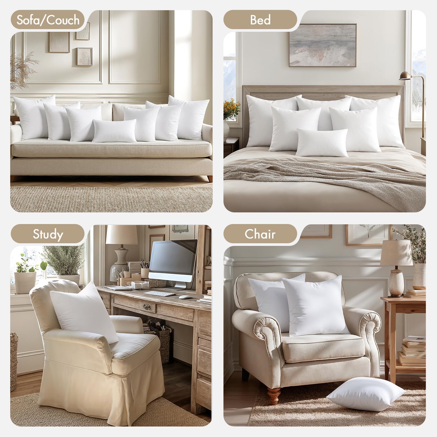 MIULEE Pillows Inserts Pack of 4 18x18 Inch