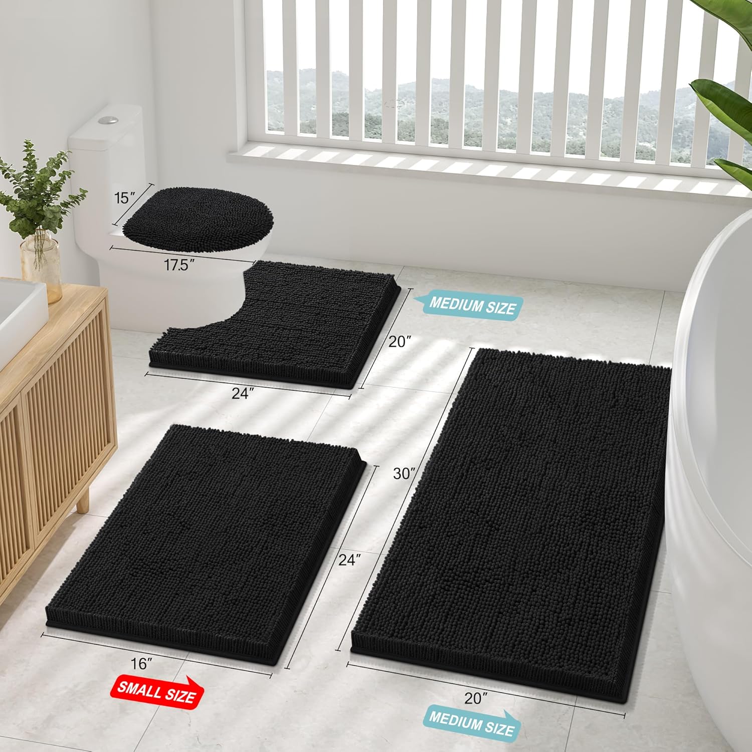 Smiry Luxury Chenille Bath Rug 30x20 Black
