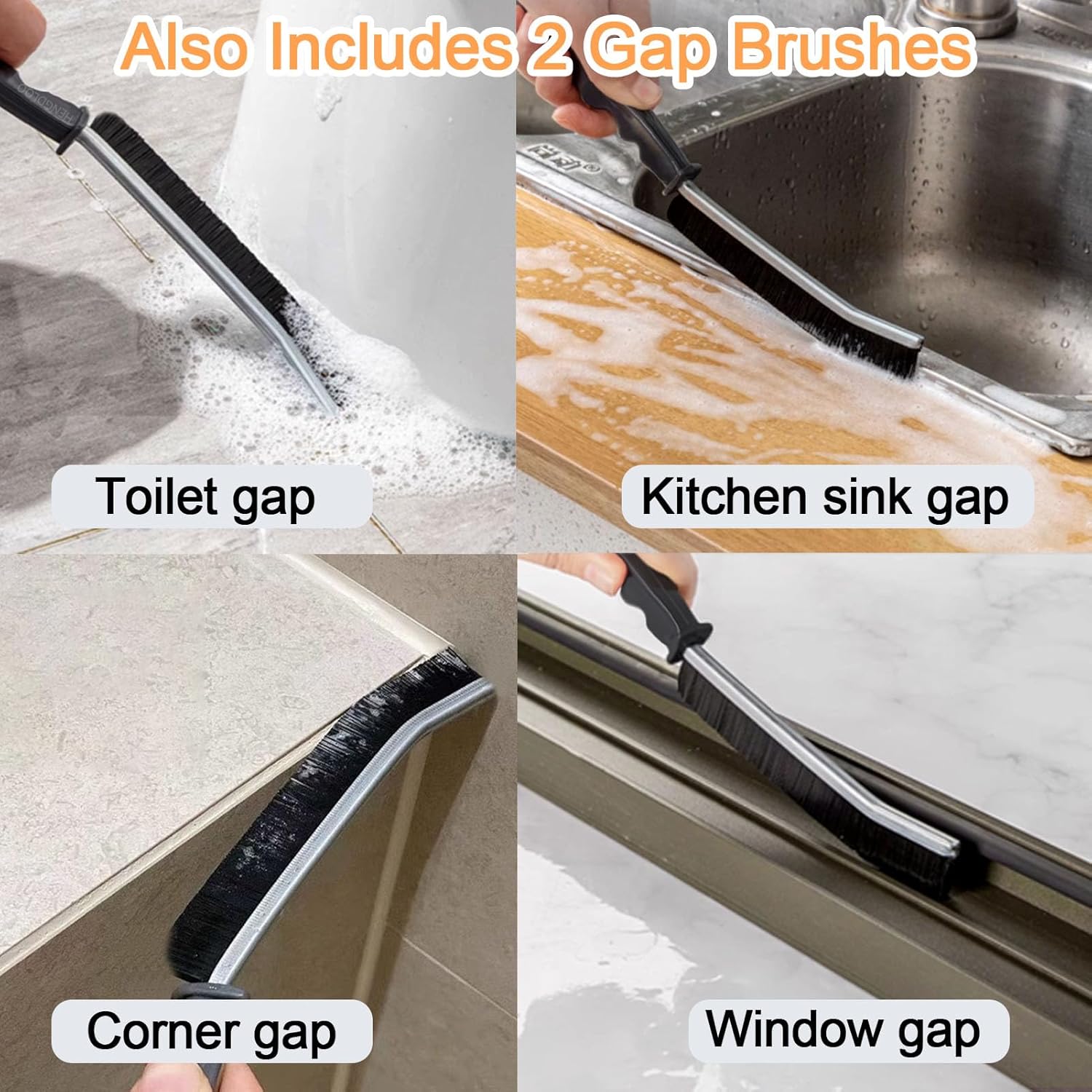 4 PCS Multi-Function Crevice Brush Kit for Kitchen and Bathroom Cleaning