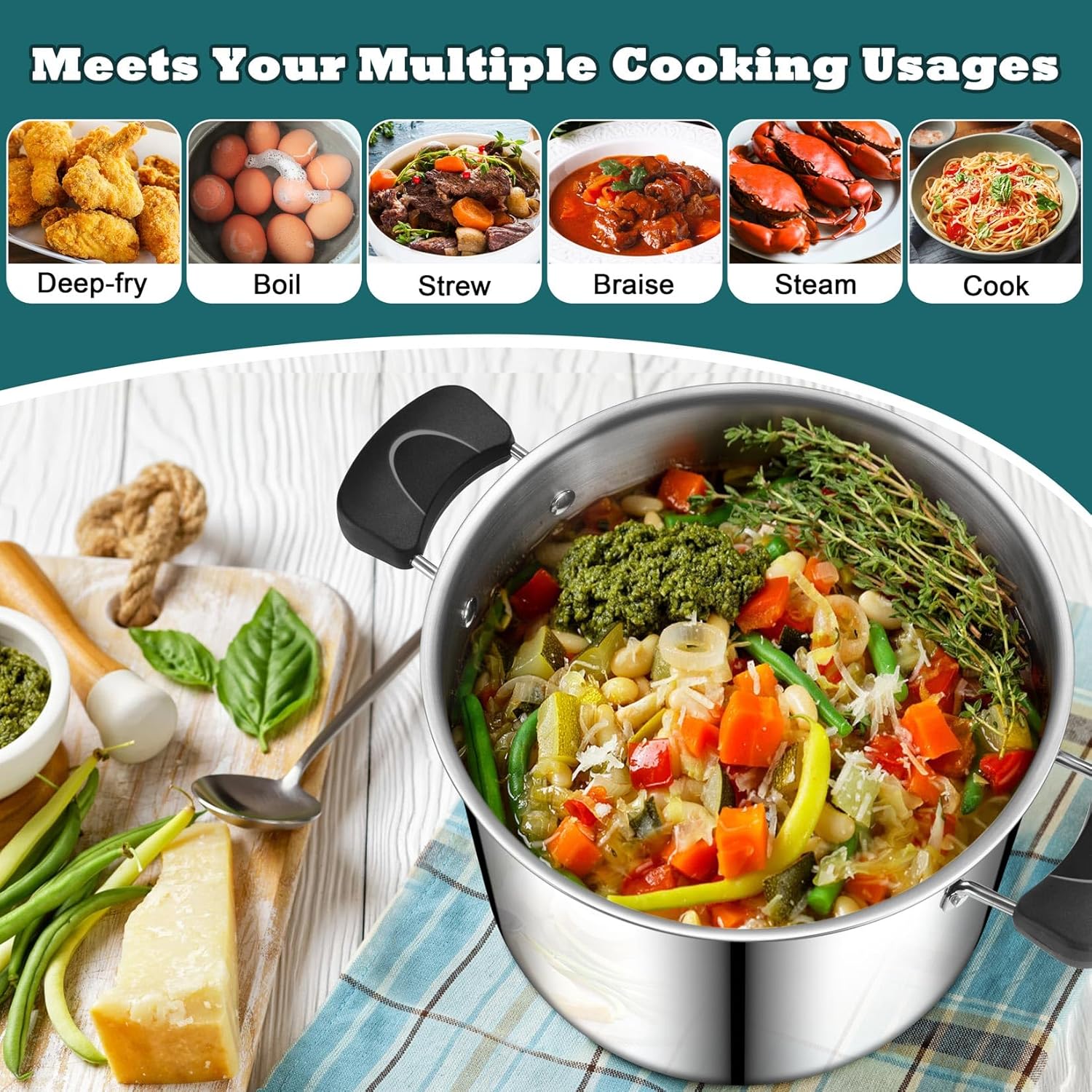 PP CHEF 10 Quart Stainless Steel Stock Pot with Lid