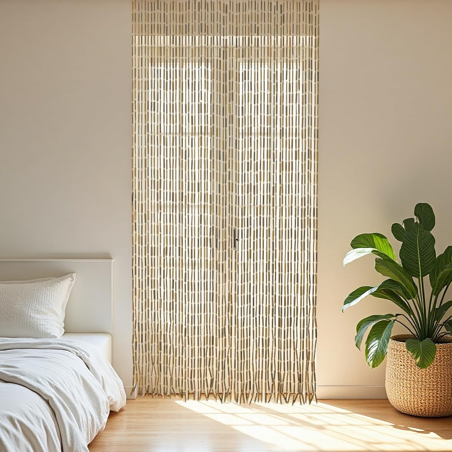 Bamboo Beaded Curtain 355 x 75 52 Strands Boho Door Divider