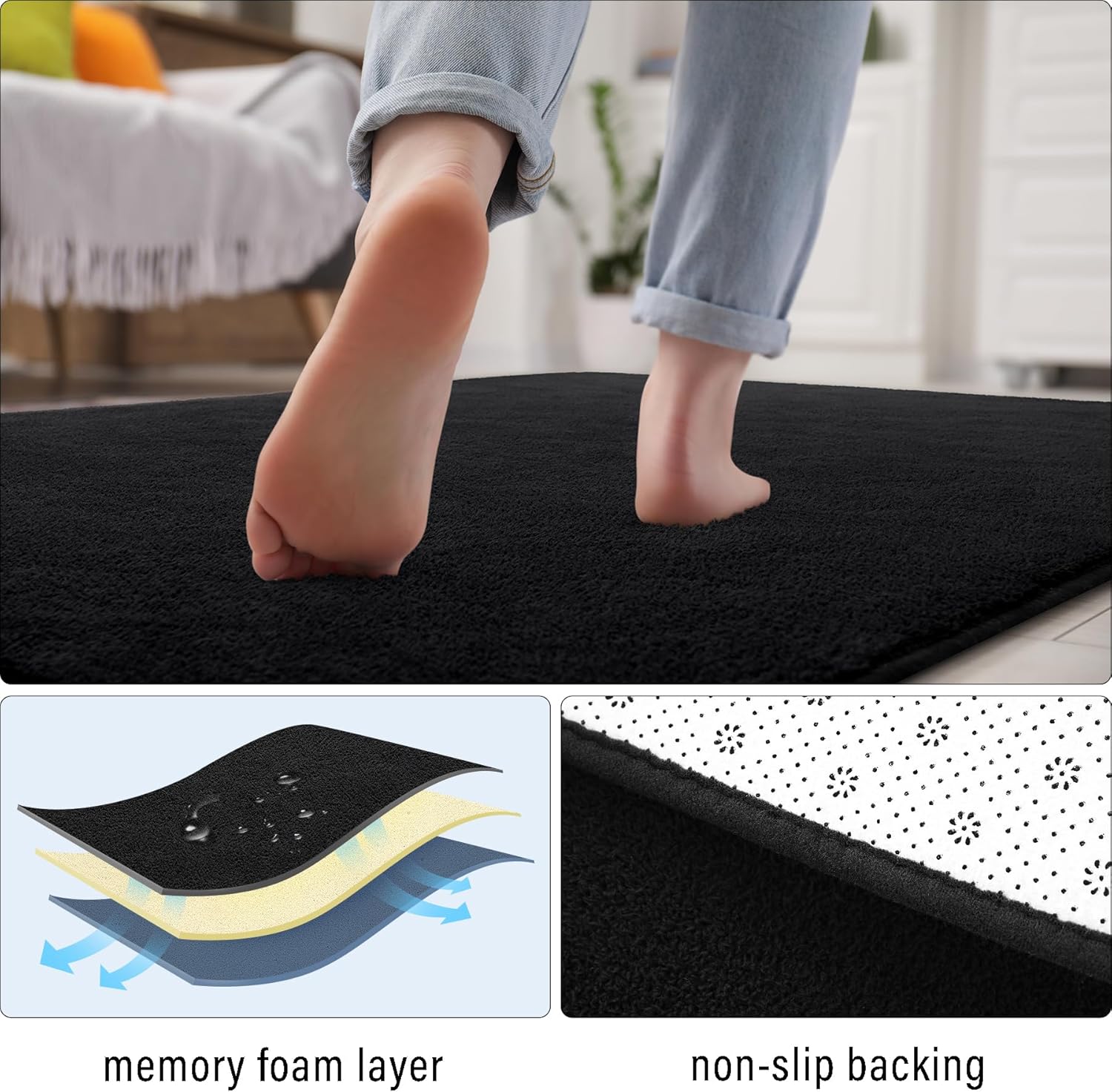 Soft Runner Rug 2x6 Black Non-Slip for Hallway Kitchen Dorm
