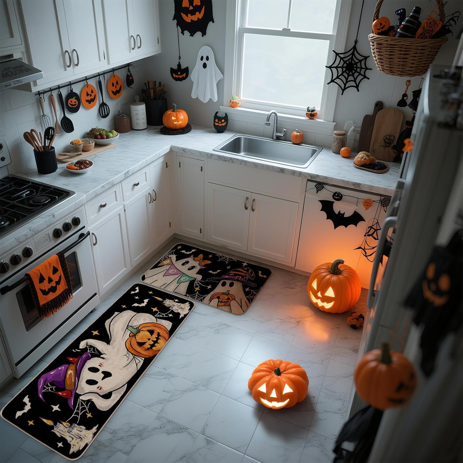 Witch Ghost Halloween Kitchen Rugs Set of 2