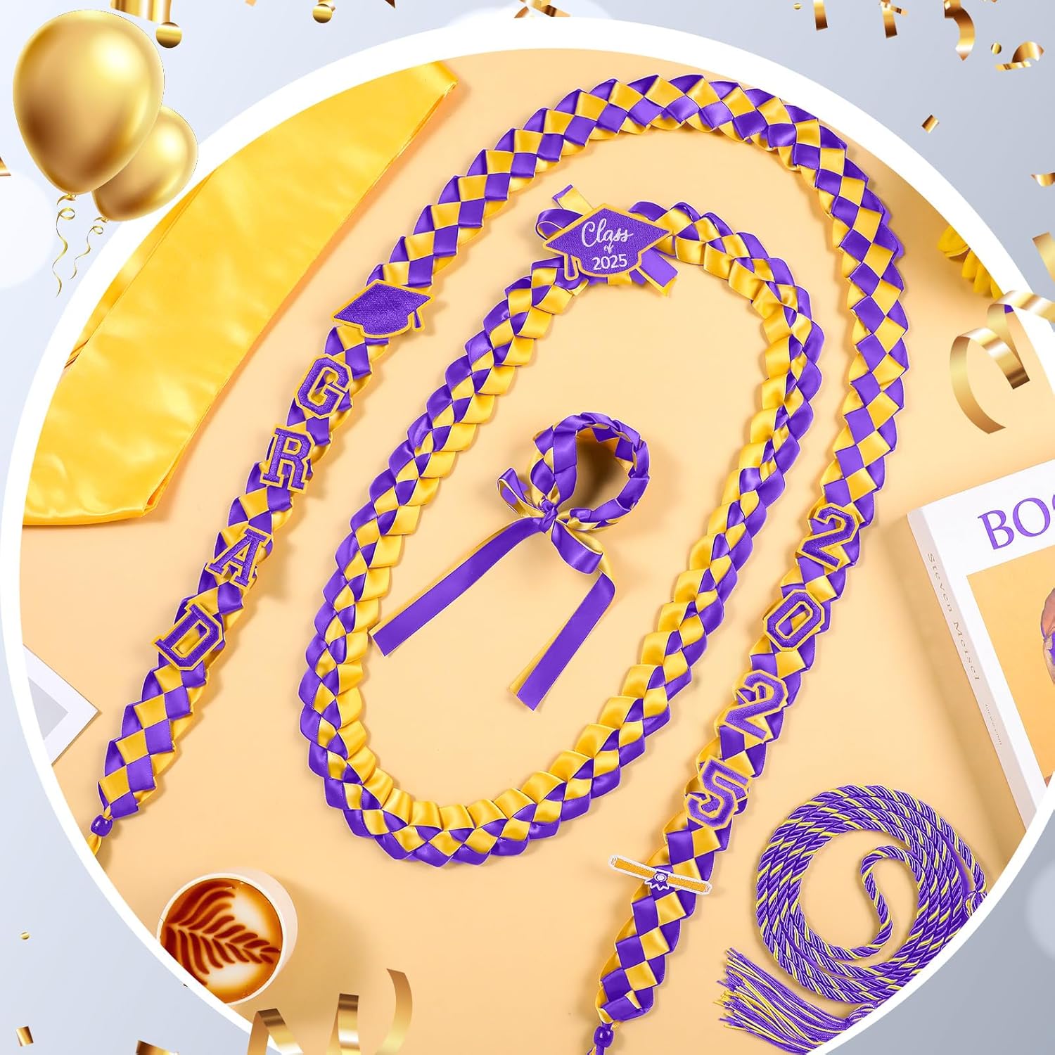 18 Pcs Graduation Leis Stole Honor Cords Purple Gold