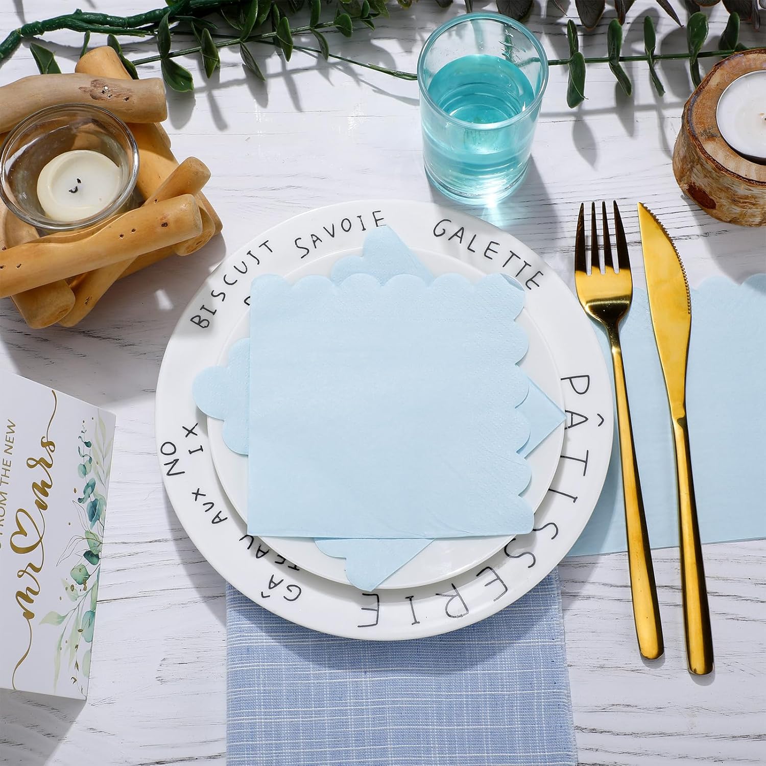 Fuutreo 100 Pcs Light Blue Cocktail Napkins