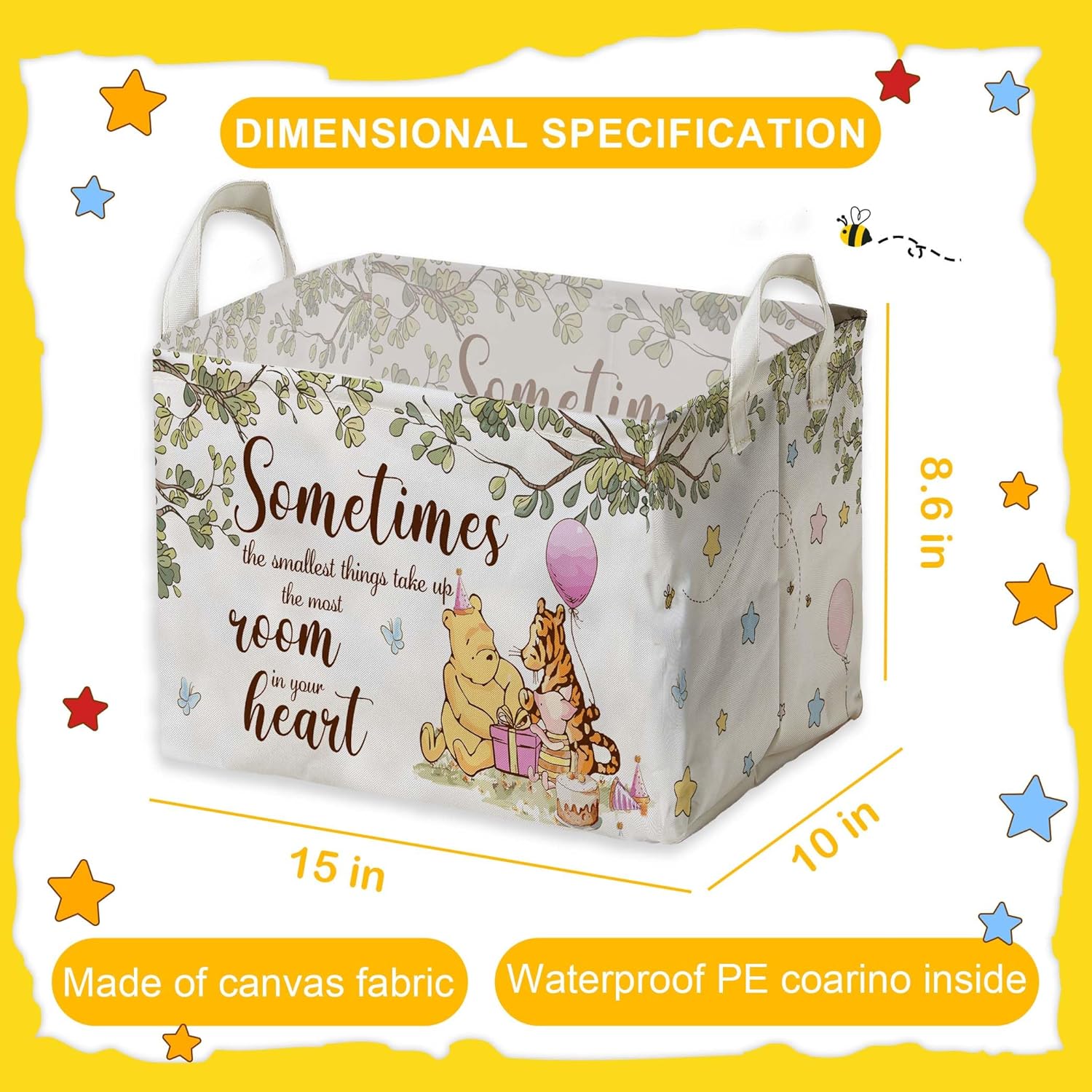 Winnie the Pooh Baby Storage Basket with Waterproof PE Coating