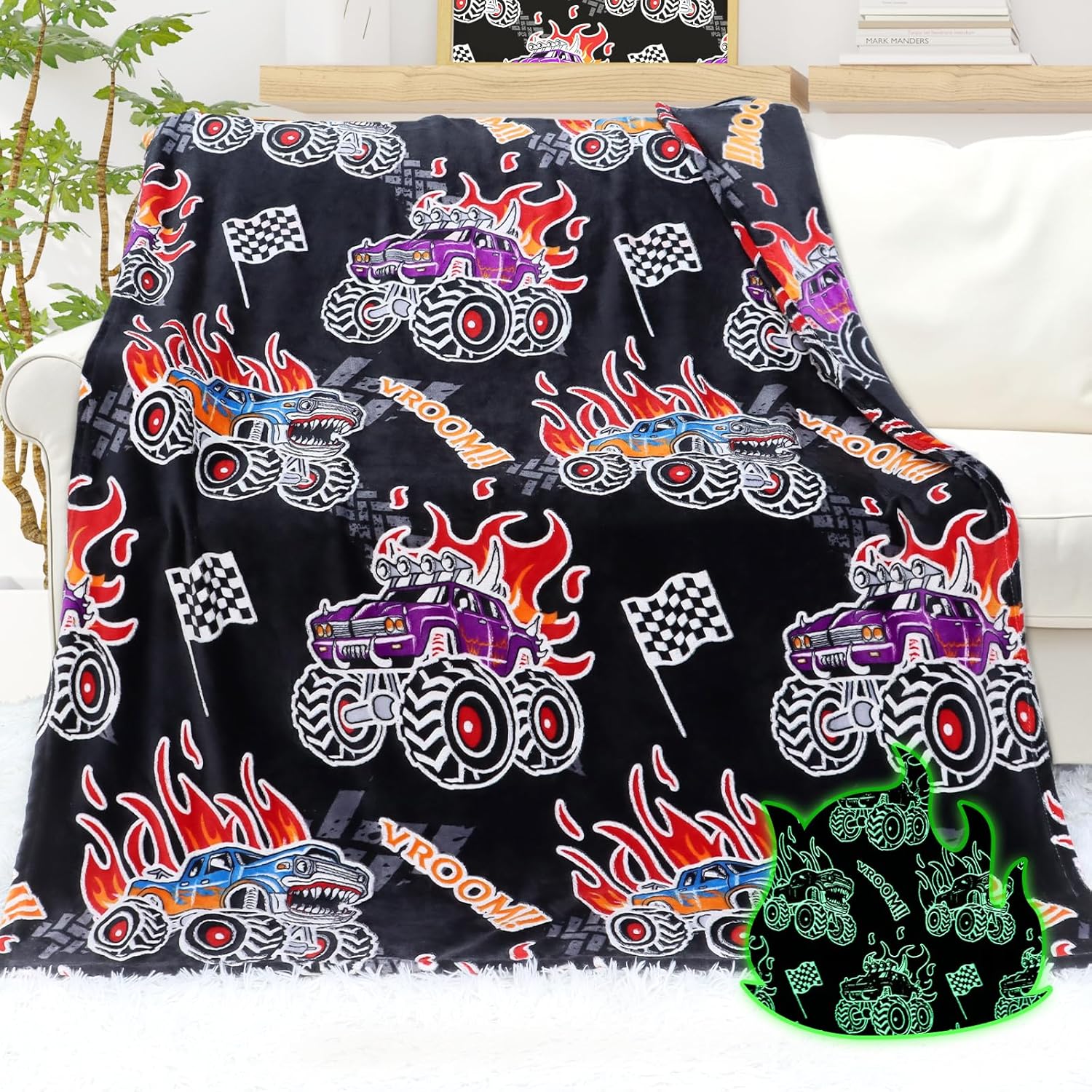 Glow In The Dark Truck Blanket for Boys 60x50