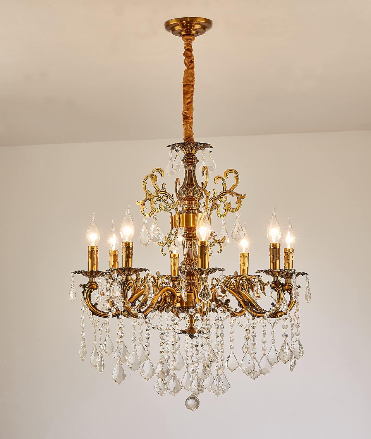 8 Light Candle-Style Crystal Chandelier with Antique Gold Finish