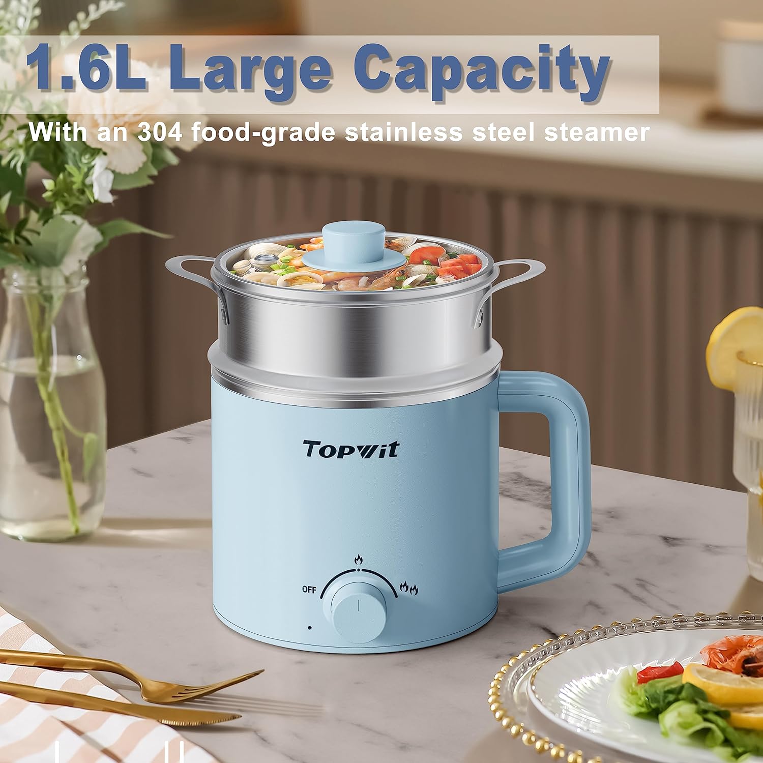Topwit Multi-Use Electric Hot Pot with Steamer