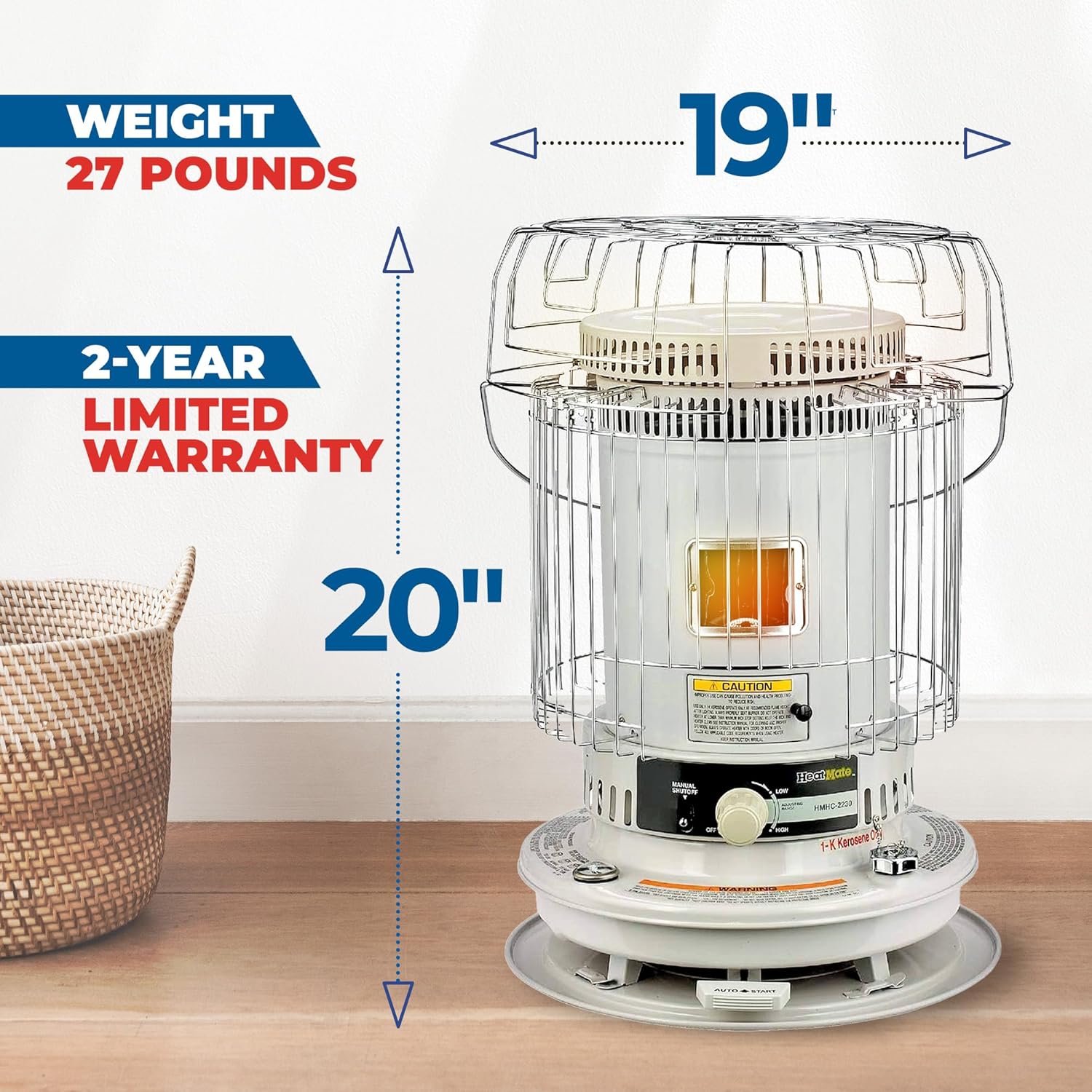 HeatMate HMC-23K Kerosene Heater 23500 BTU White Cordless