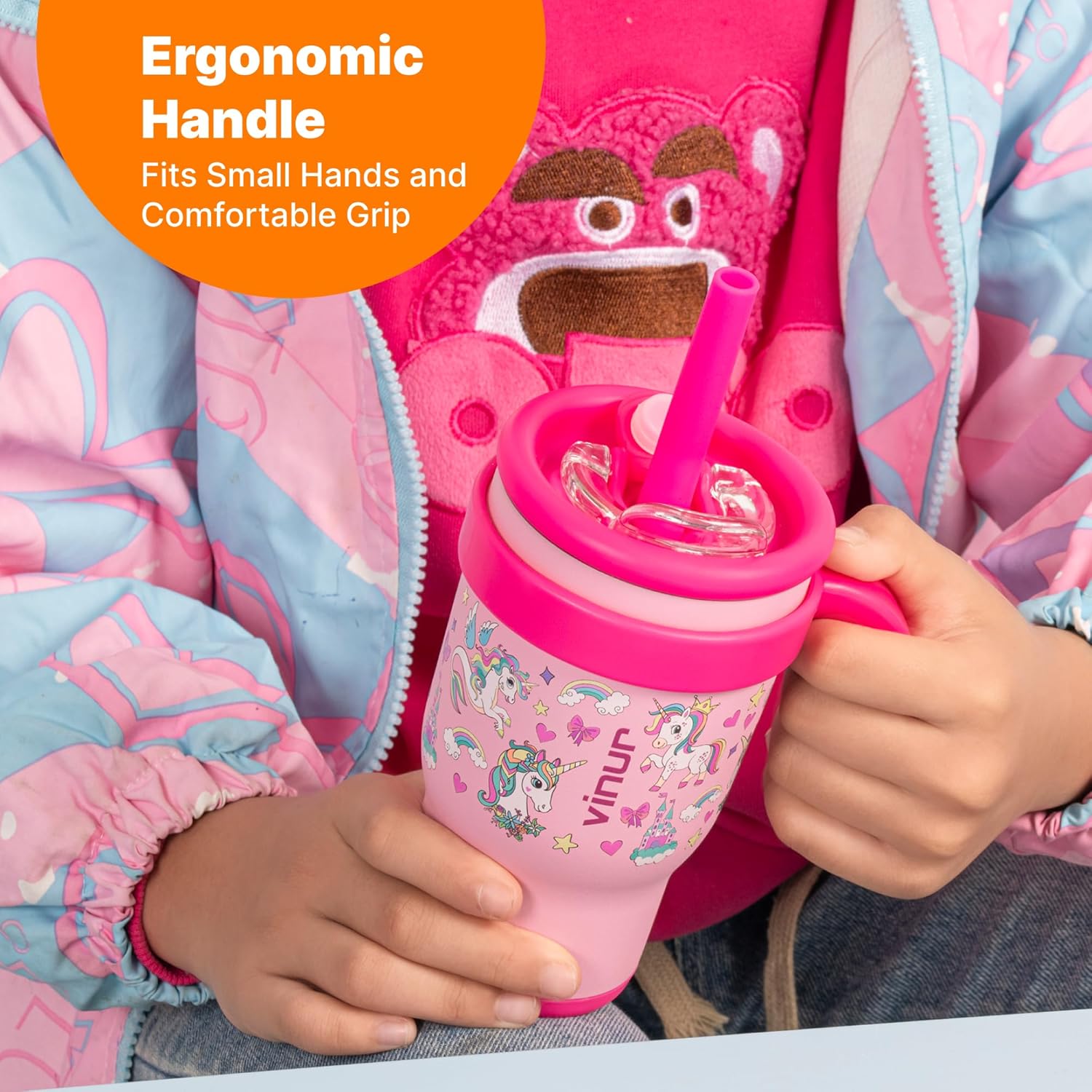 VINUR Kids Insulated Tumbler with Handle 17 oz Vacuum Straw Mug
