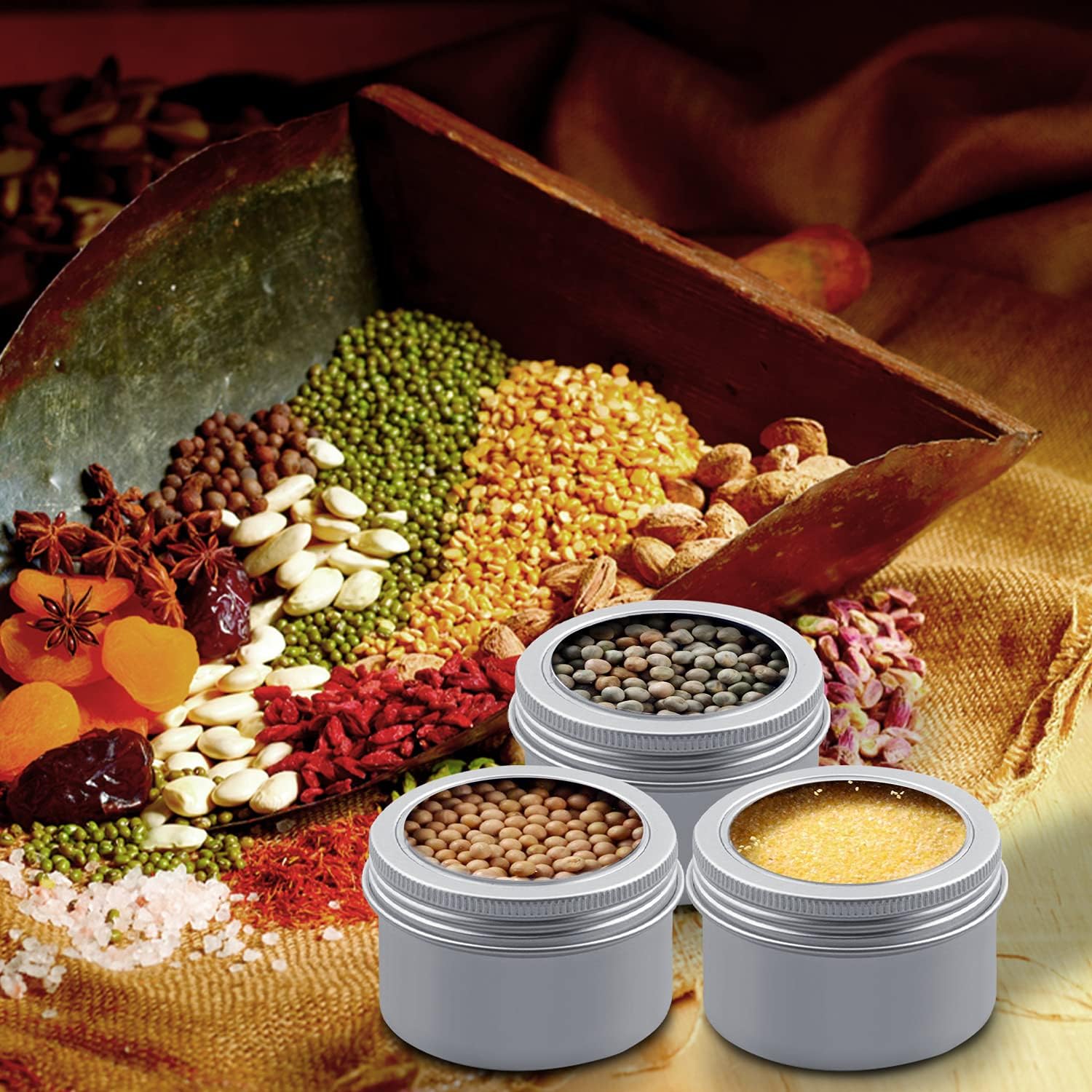 15 Piece 4oz Metal Round Tins with Clear Lids