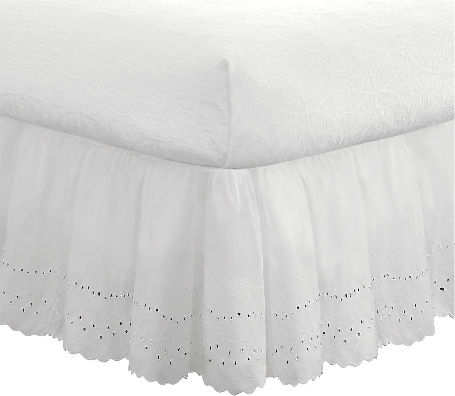 FRESH IDEAS Ruffled Eyelet Bed Skirt Queen White 14 Inch Drop