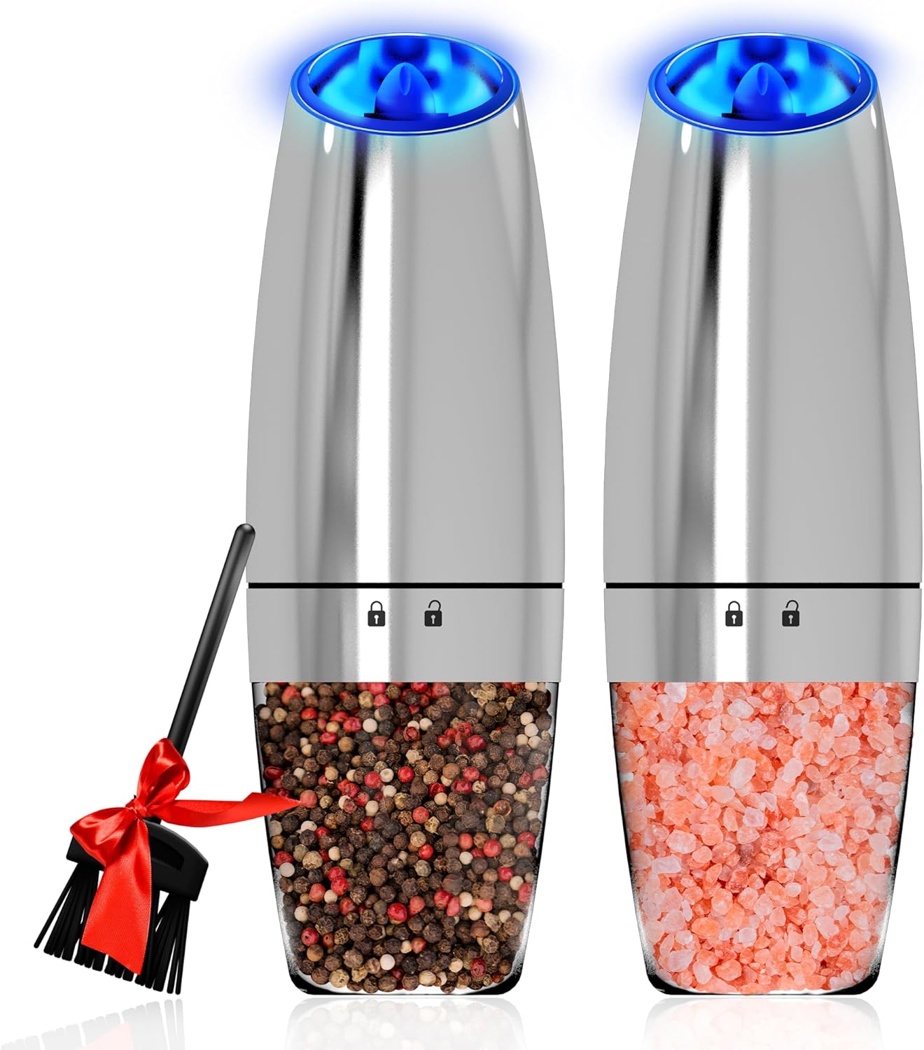 Electric Salt and Pepper Grinder Set with LED Light and Battery