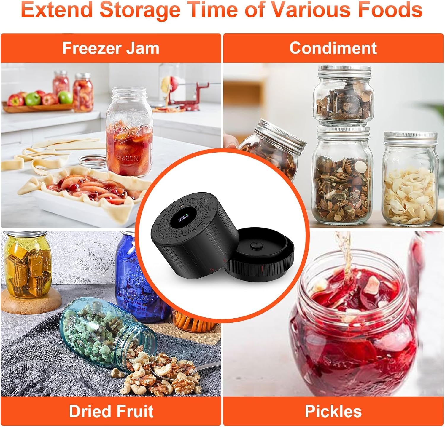Mason Jar Vacuum Sealer - Rechargeable with 2000mAh Battery