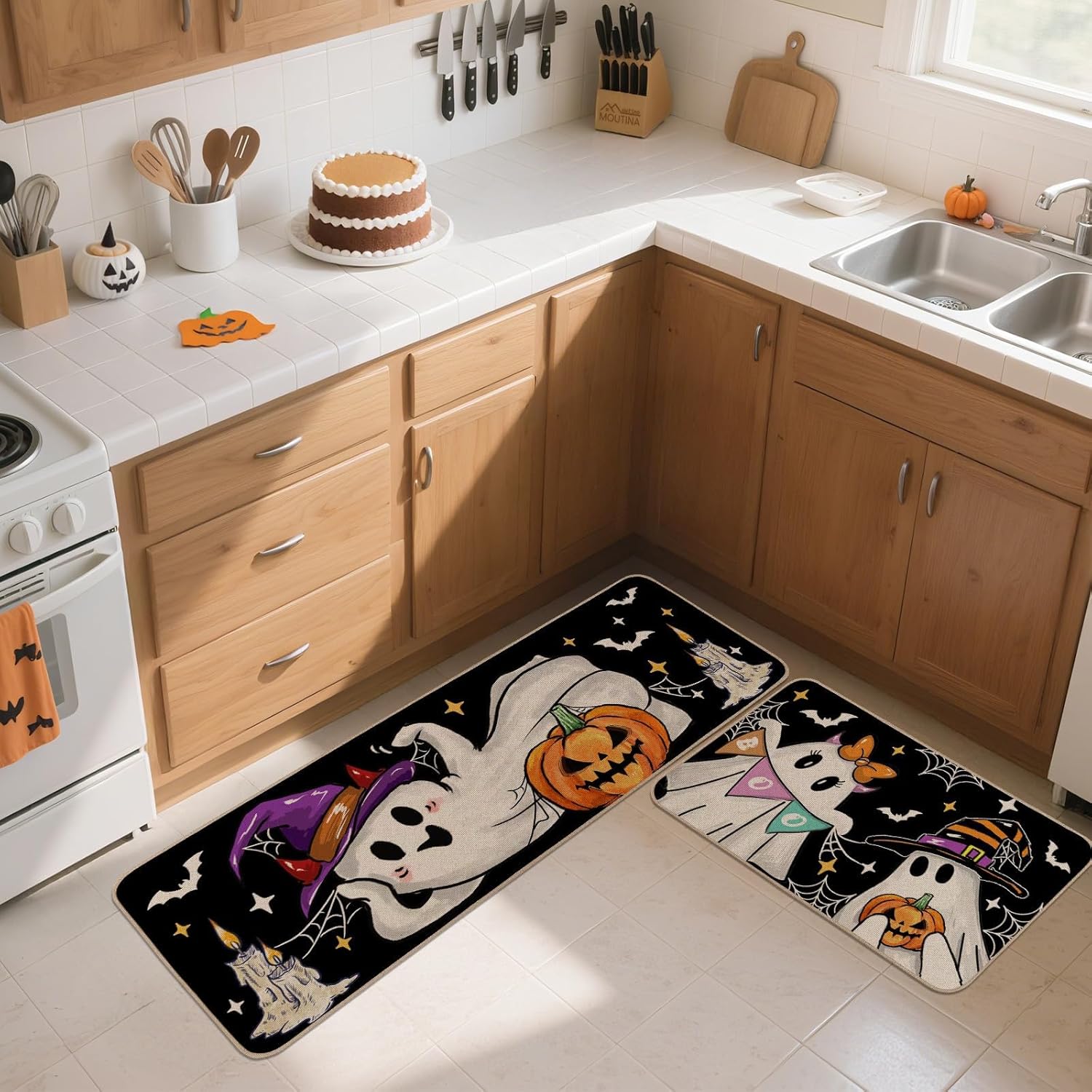 Witch Ghost Halloween Kitchen Rugs Set of 2