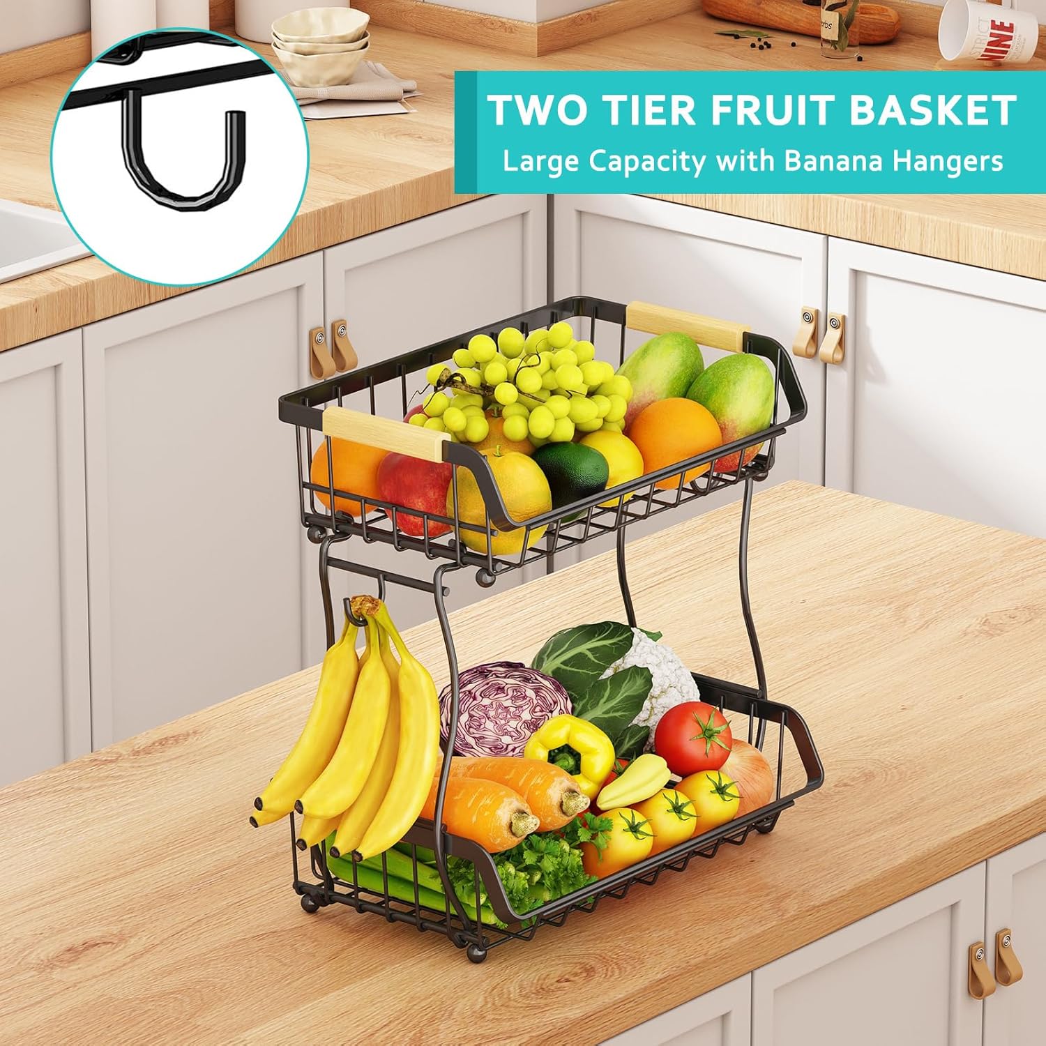 ANTOPY 2 Tier Fruit Basket with Banana Hangers