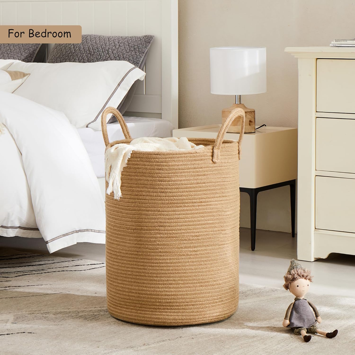 62L Jute Woven Laundry Basket for Baby Nursery Kids Room