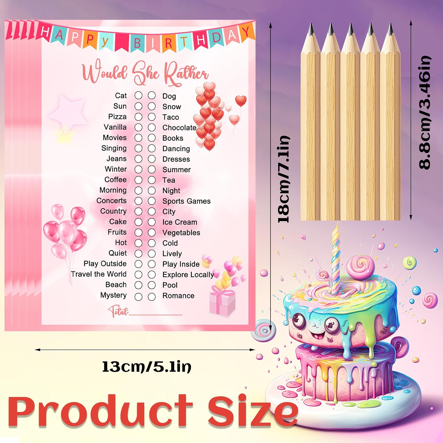 Who Knows The Birthday Girl Best Game Set 50 Cards 5 Pencils