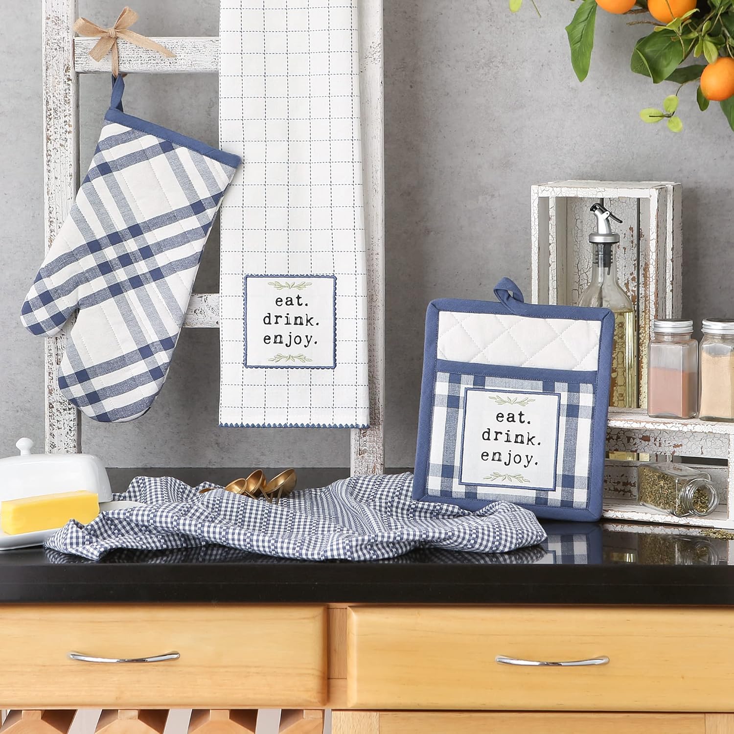 DII French Blue Kitchen Towel Set 4 Count