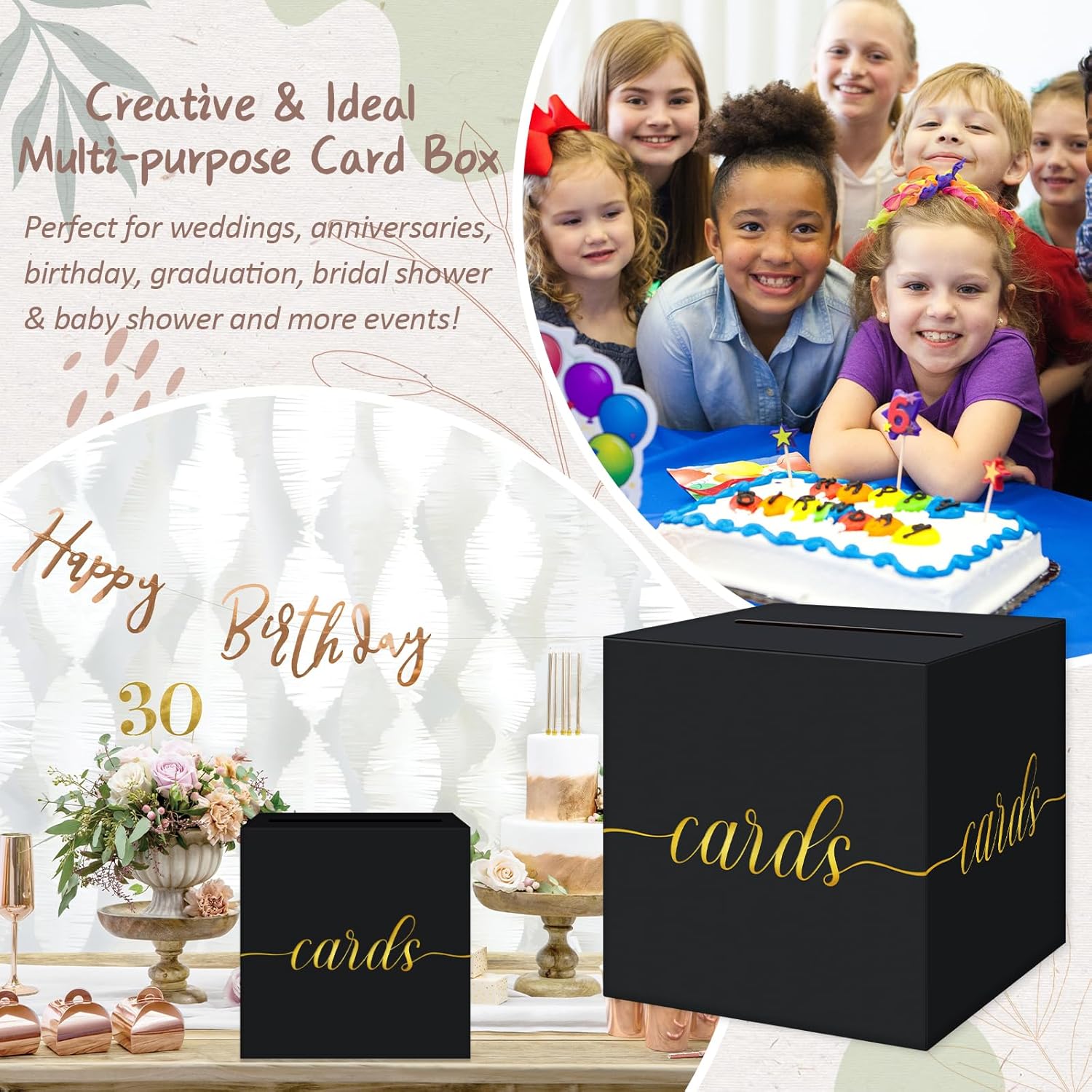 QIKSION Gold Foil Black Card Box for Graduation and Wedding
