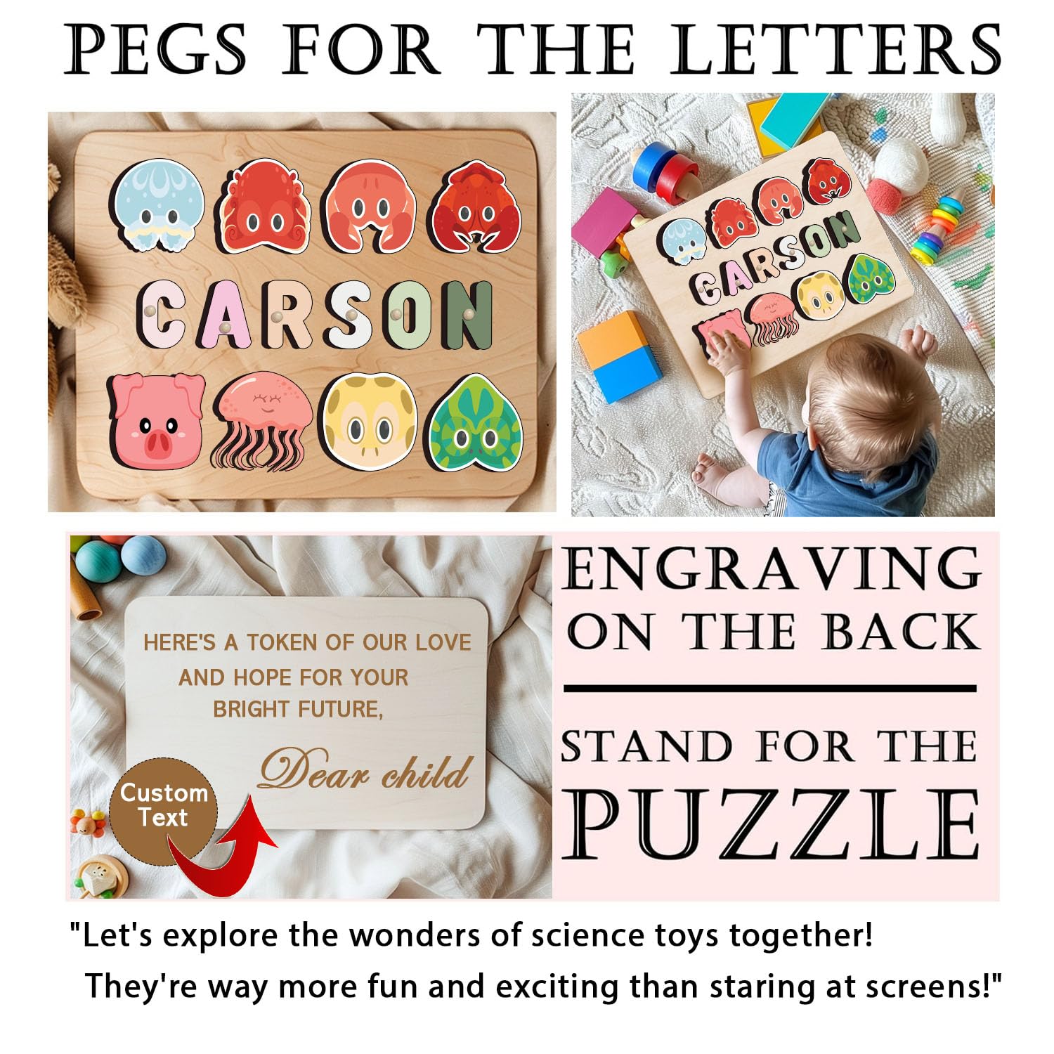 Personalized Wooden Name Puzzle for Toddlers 1-3 1