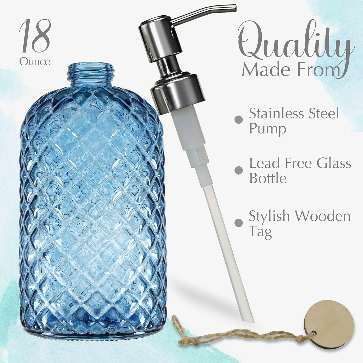 JASAI 18 Oz Gem Patterned Glass Soap Dispenser