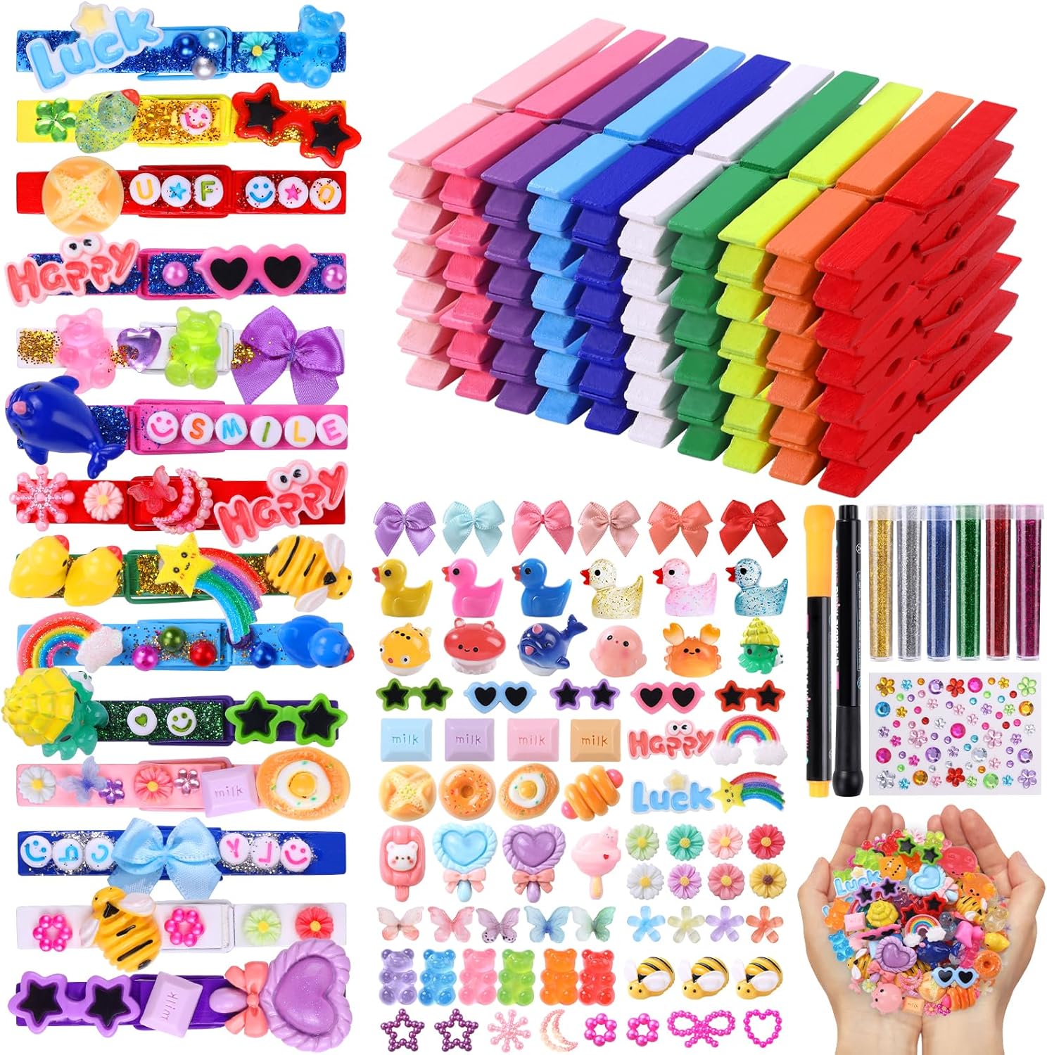 JOICEE 80PCS Wooden Cheer Pins Spirit Clips Set
