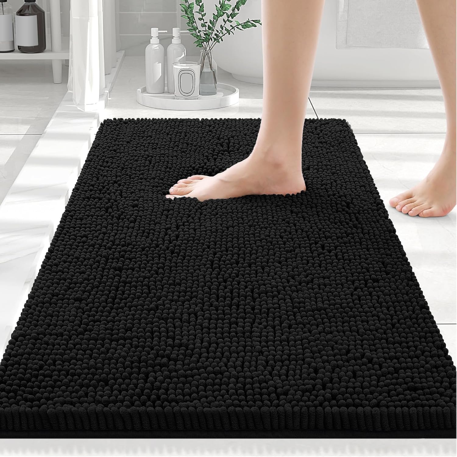Smiry Luxury Chenille Bath Rug 30x20 Black