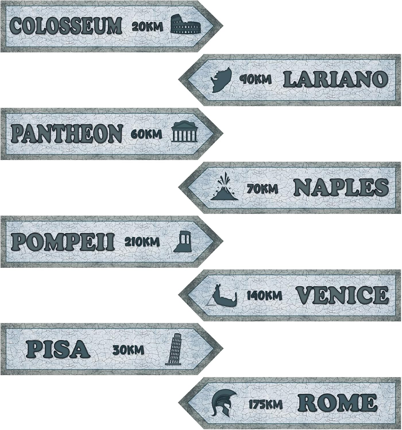 8 Pcs Italian Street Sign Paper Cutouts for Decor