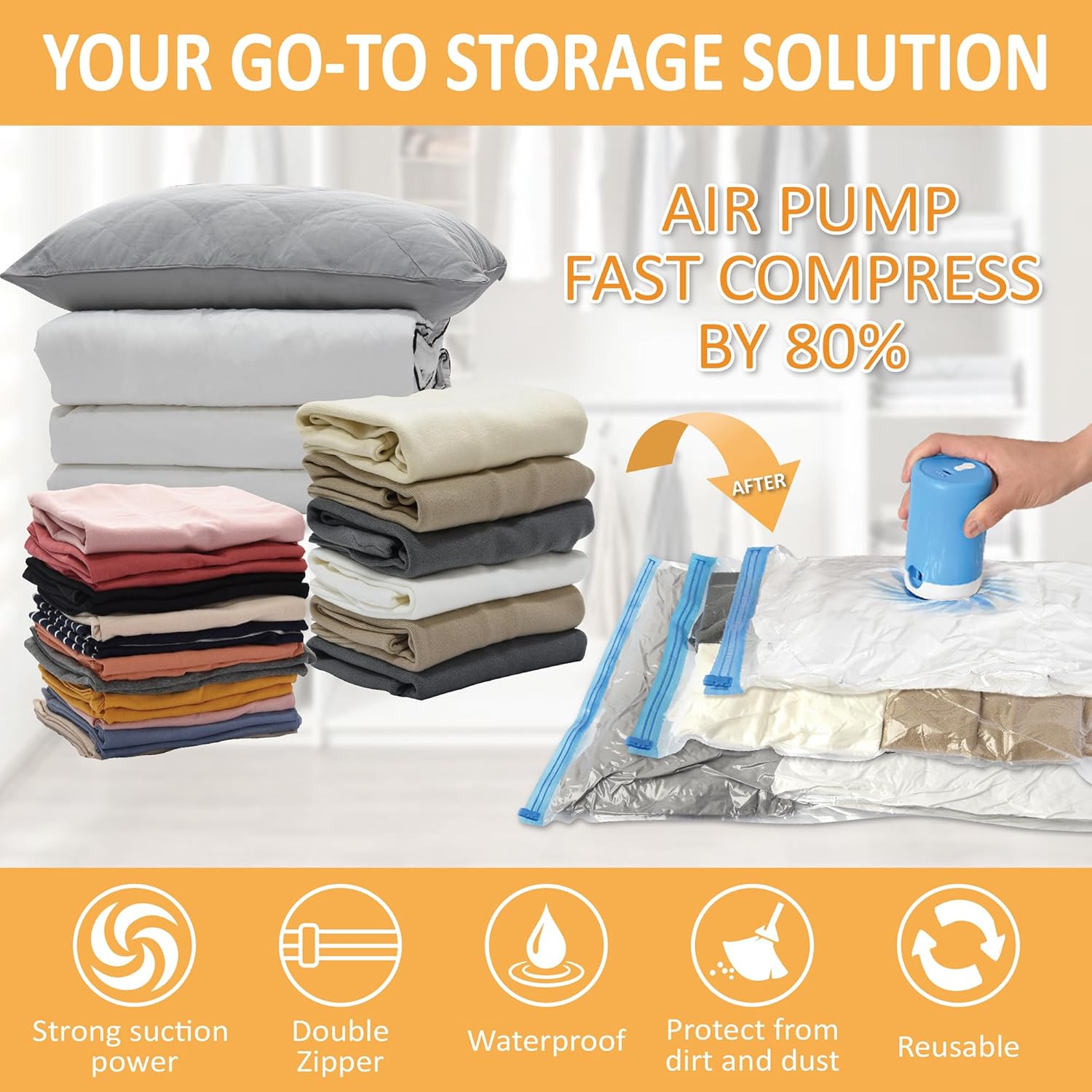 Cozy Essential Vacuum Storage Bags 22 Pack with Electric Pump