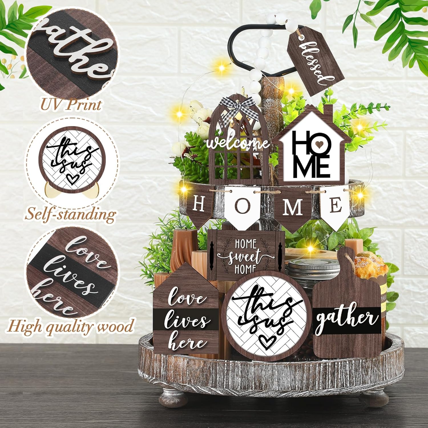 FairySandy 11 Piece Rustic Tiered Tray Decor Set