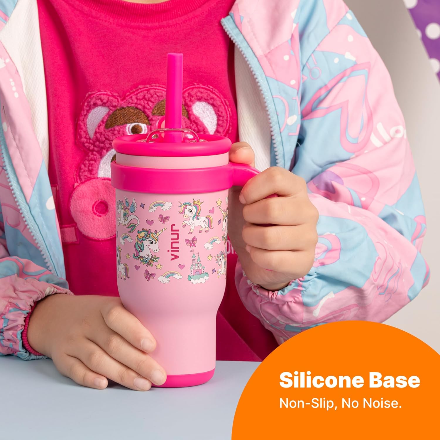 VINUR Kids Insulated Tumbler with Handle 17 oz Vacuum Straw Mug