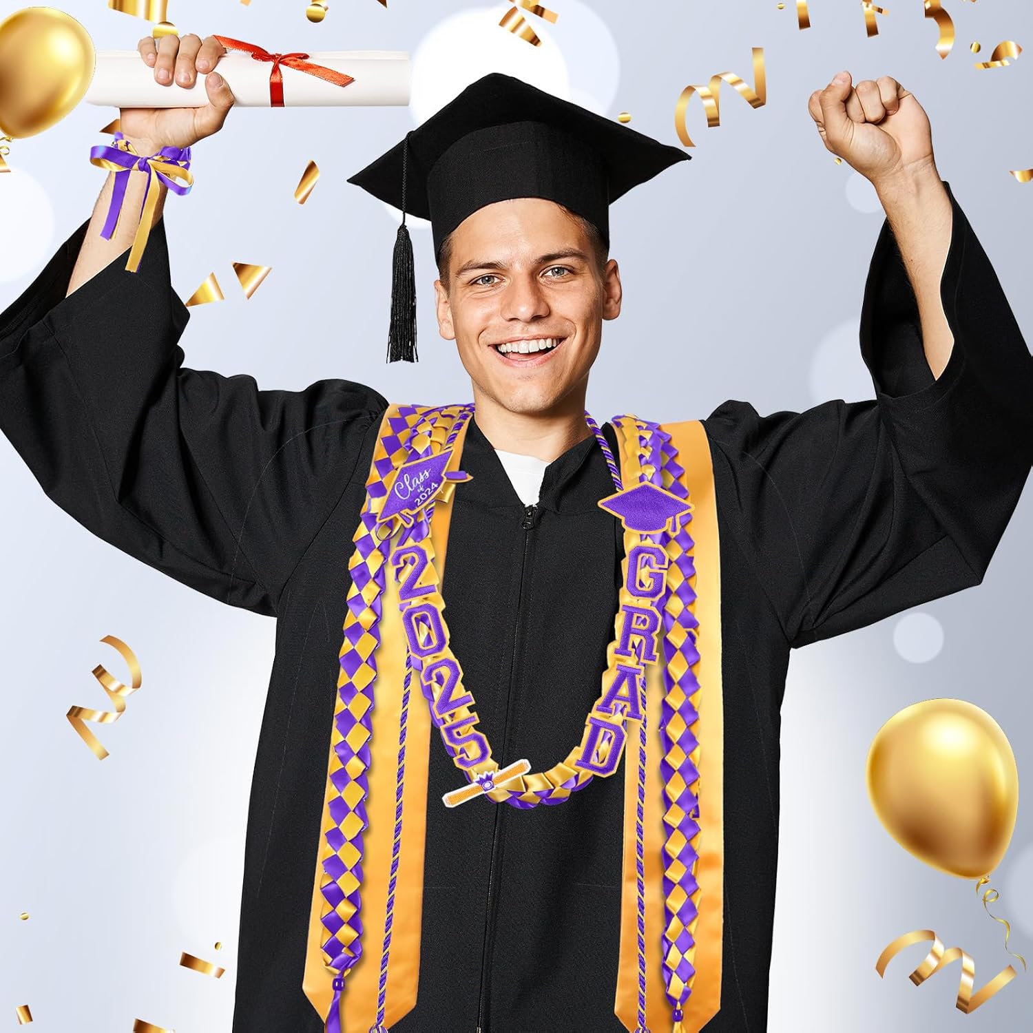18 Pcs Graduation Leis Stole Honor Cords Purple Gold