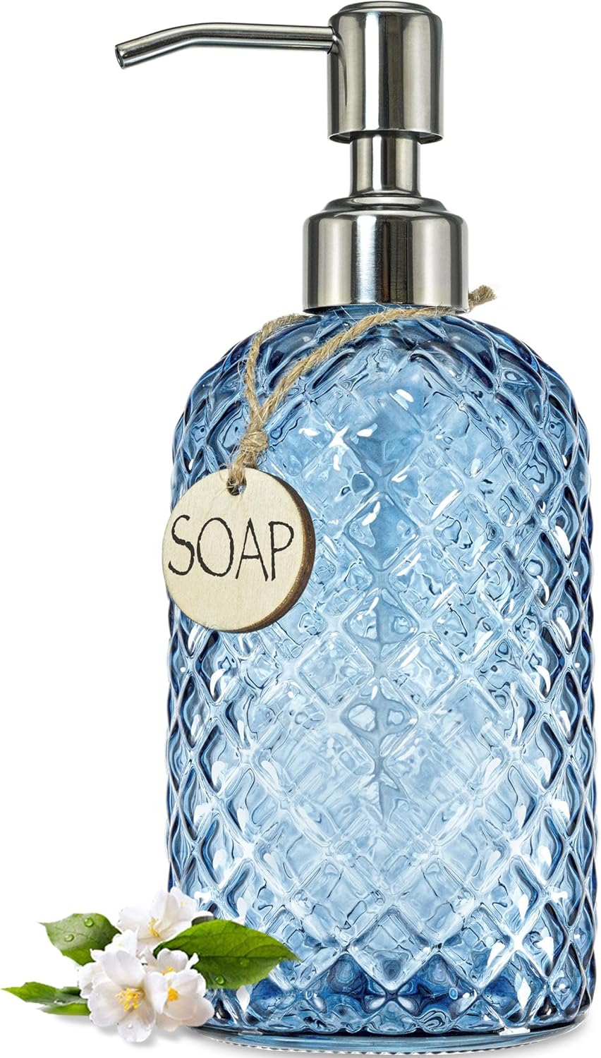 JASAI 18 Oz Gem Patterned Glass Soap Dispenser