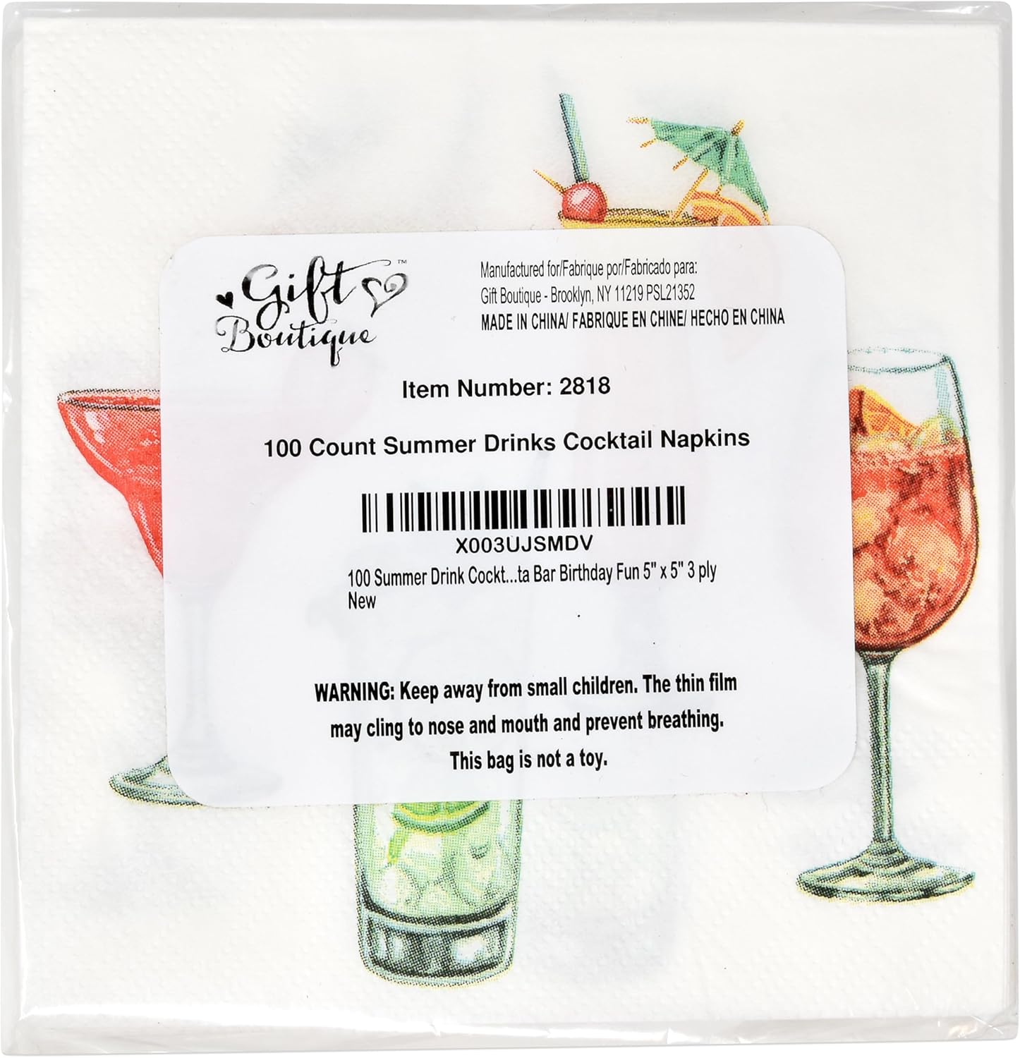 Gift Boutique 100 Count Cocktail Napkins for Summer Parties