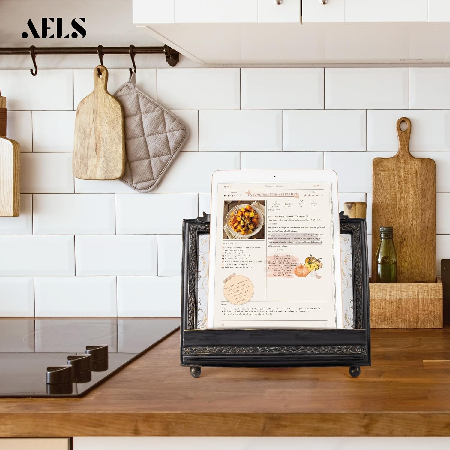 AELS Vintage Ornated Cookbook Stand Black